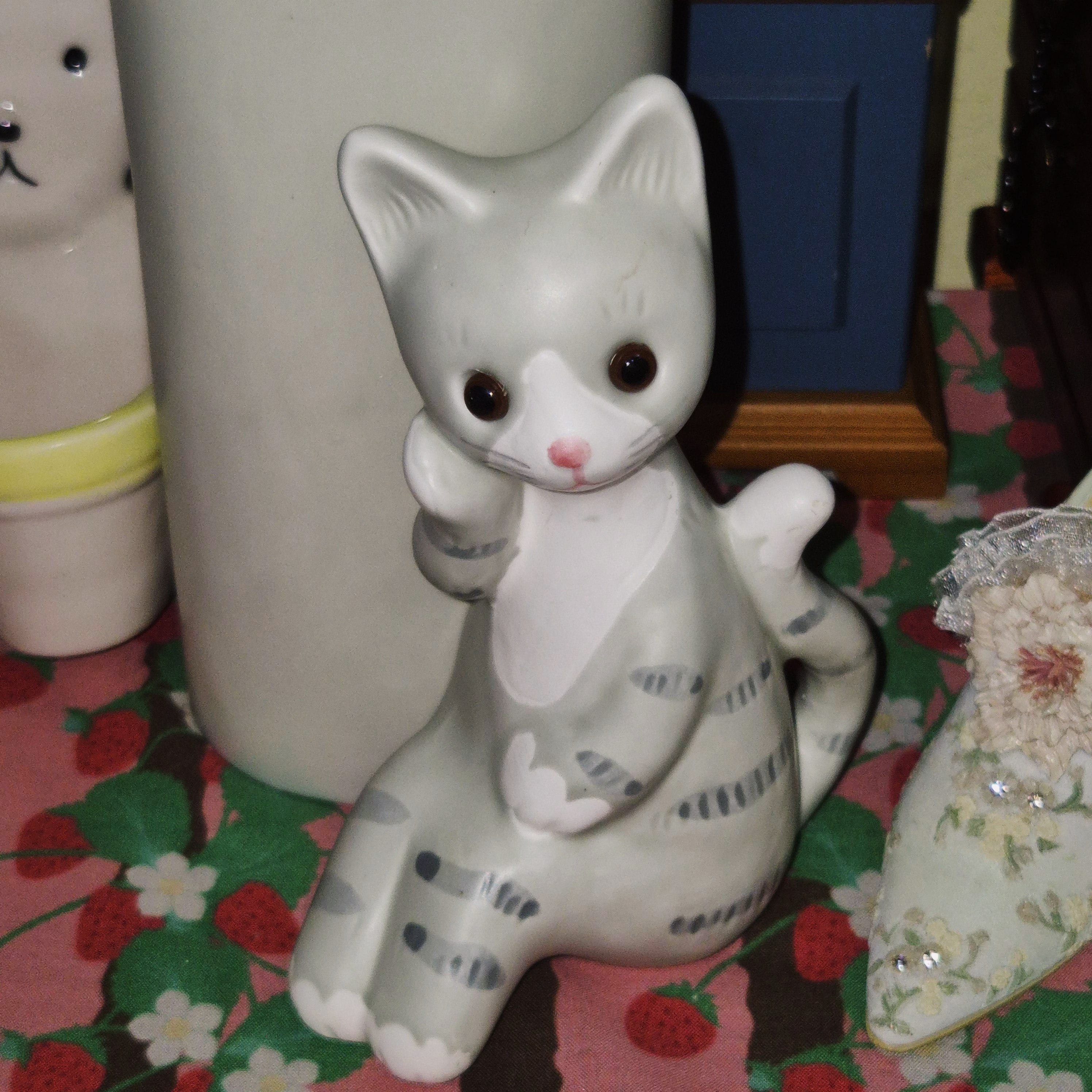 90s 일본 세토 핸드메이드 고양이 피겨린 기둥 꽃병
