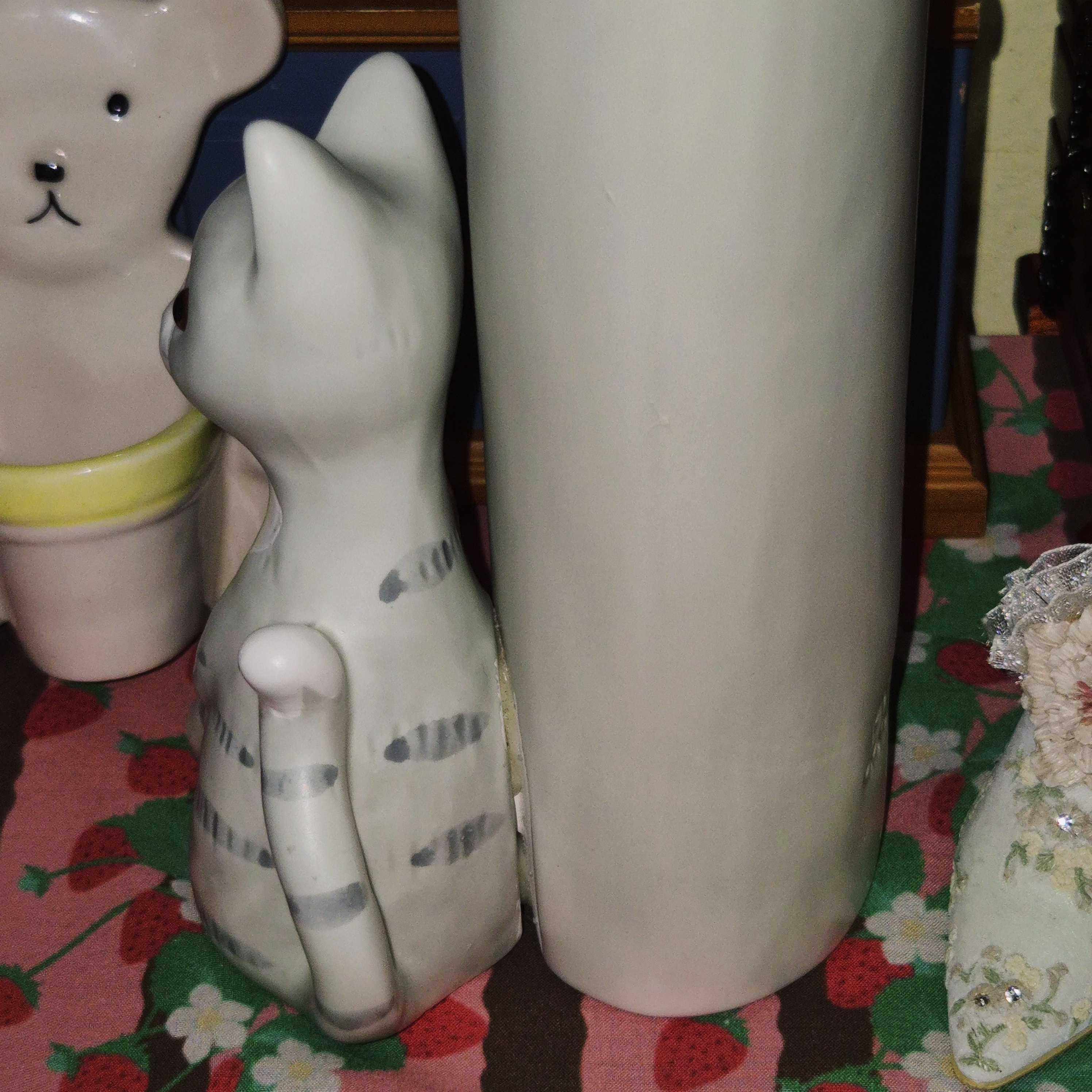 90s 일본 세토 핸드메이드 고양이 피겨린 기둥 꽃병