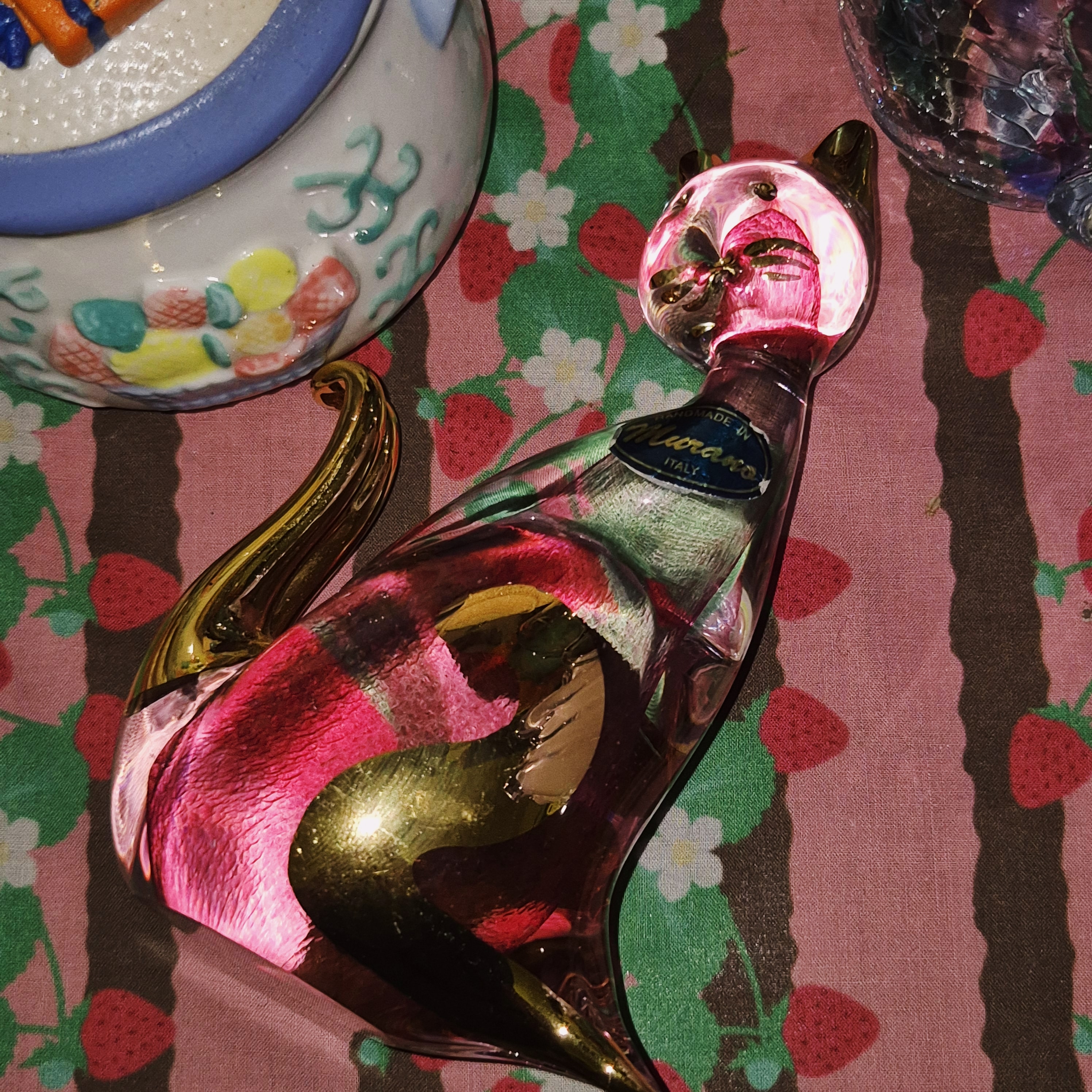 70s 이탈리아 무라노 컬러 22k 유리 고양이