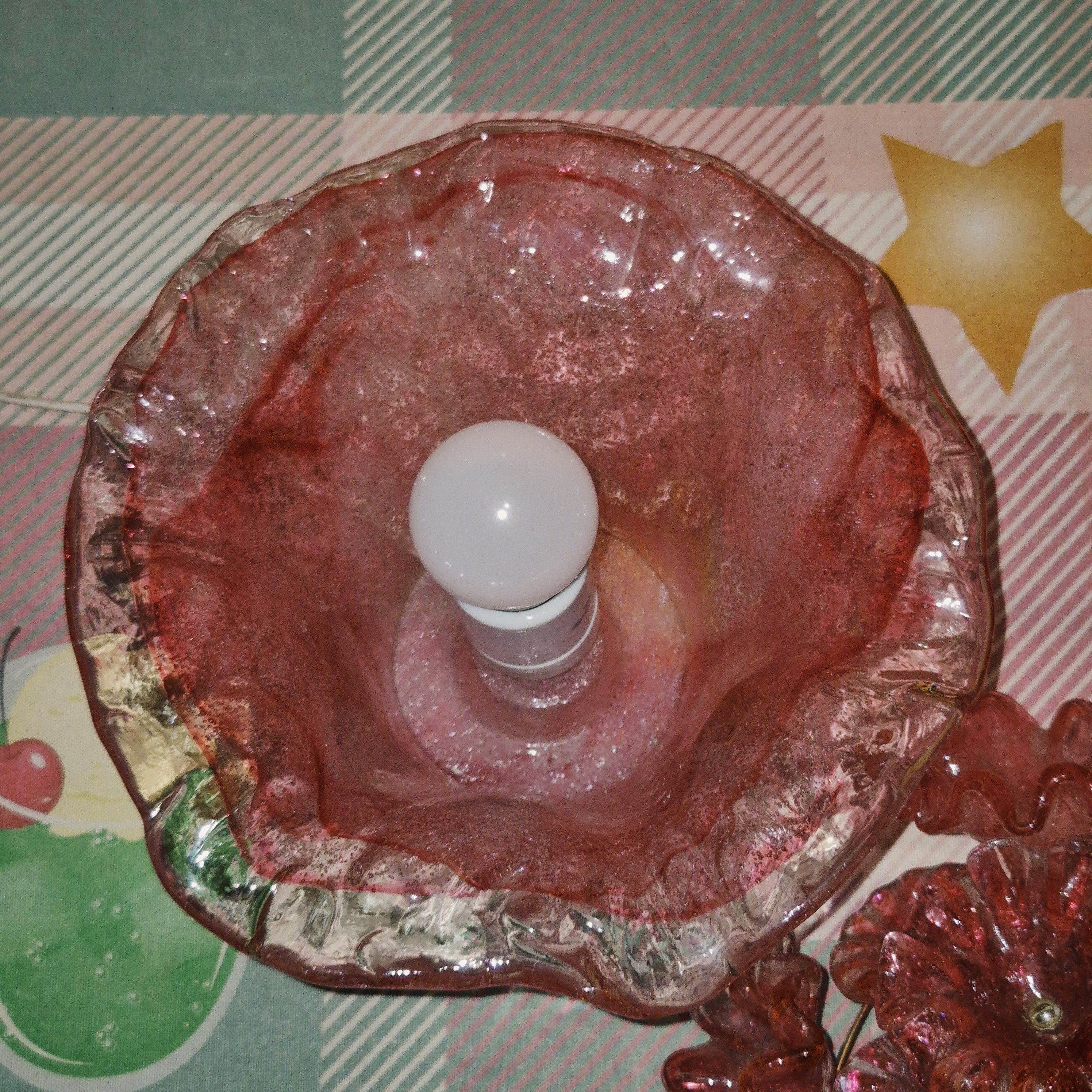 50s 이와타 핸드블로운 핑크 꽃 바구니 엔틱 램프