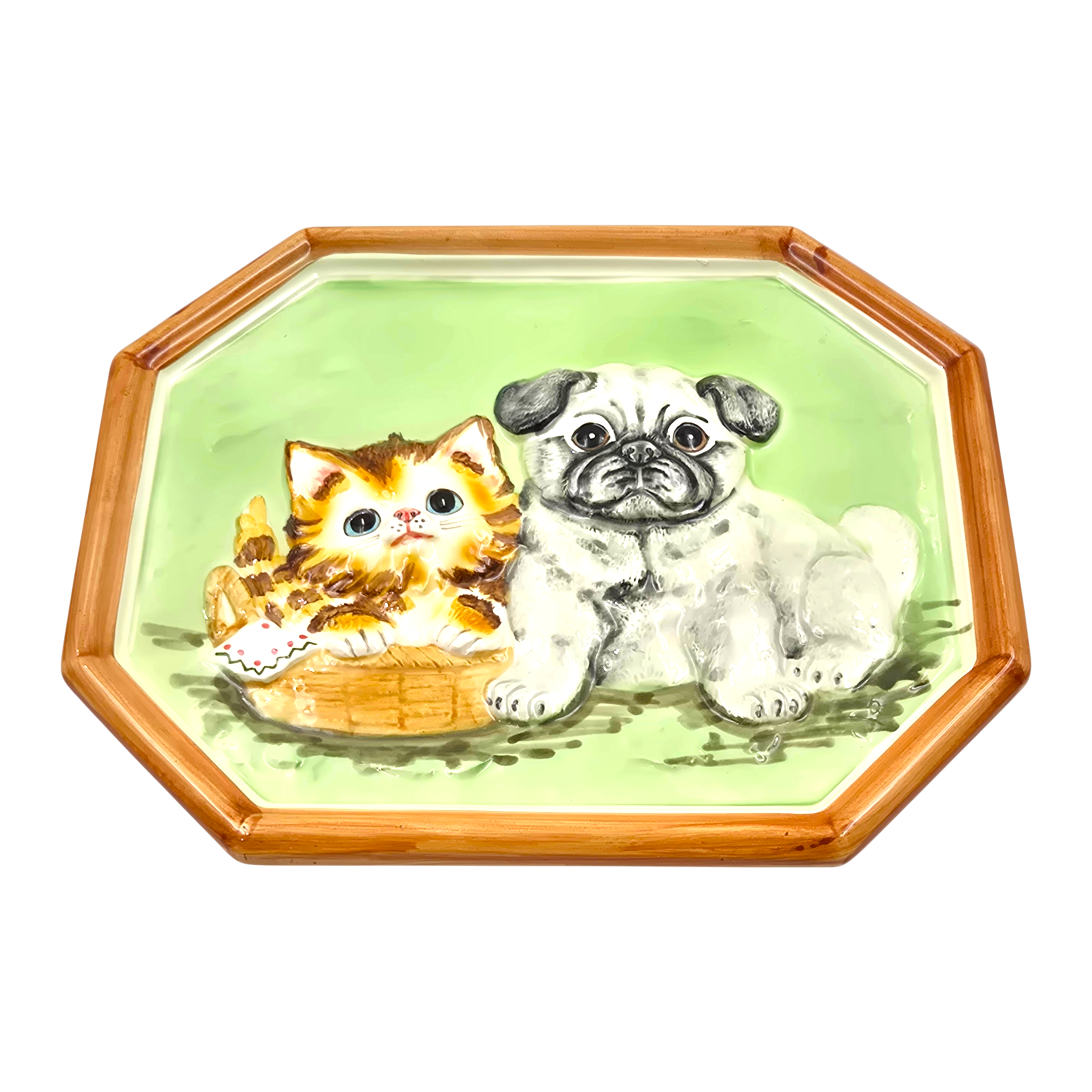 70s 카토 고양이&강아지 포셀린 벽걸이 3D 액자