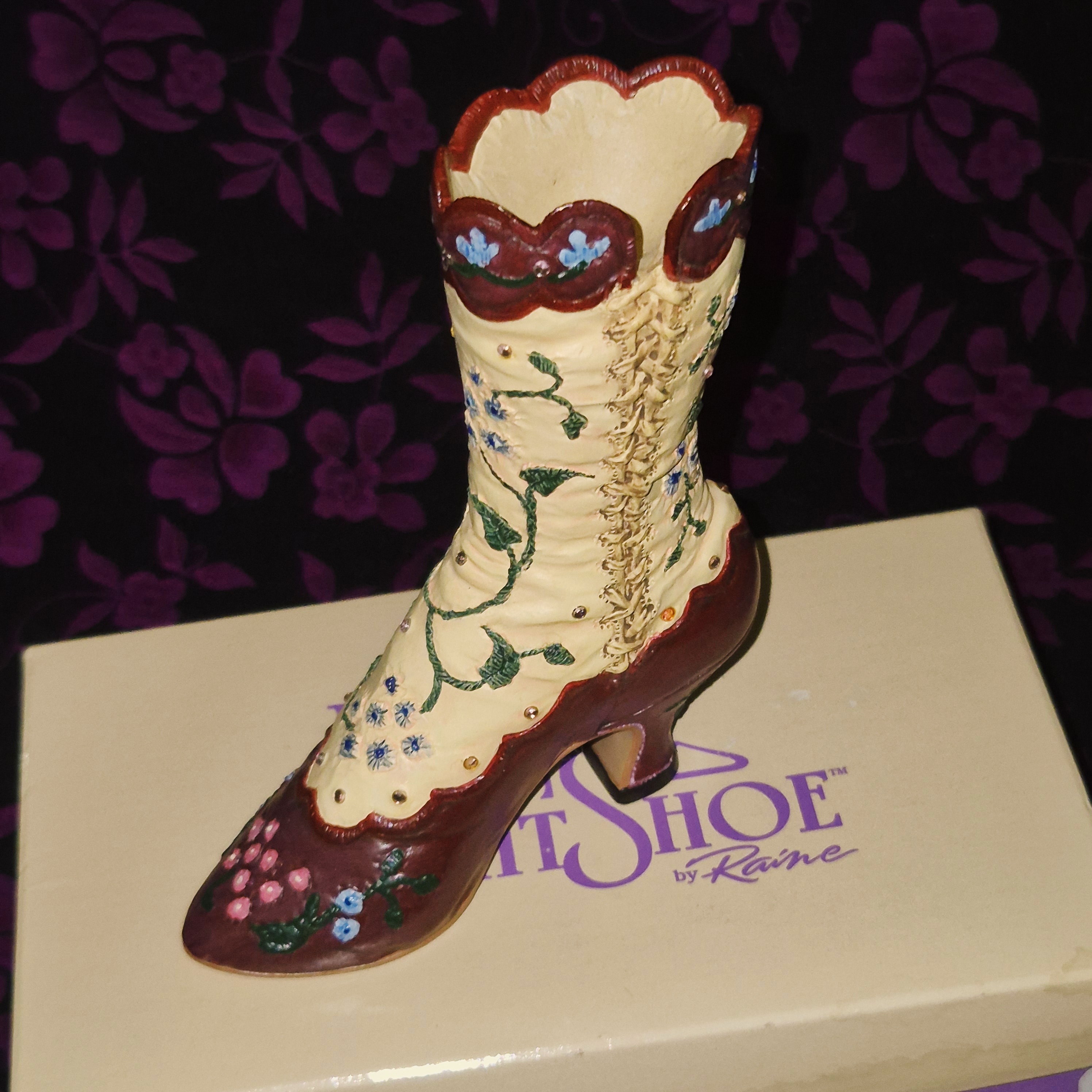 98s 미국 핸드 플로랄 웨스턴 부츠 오브제