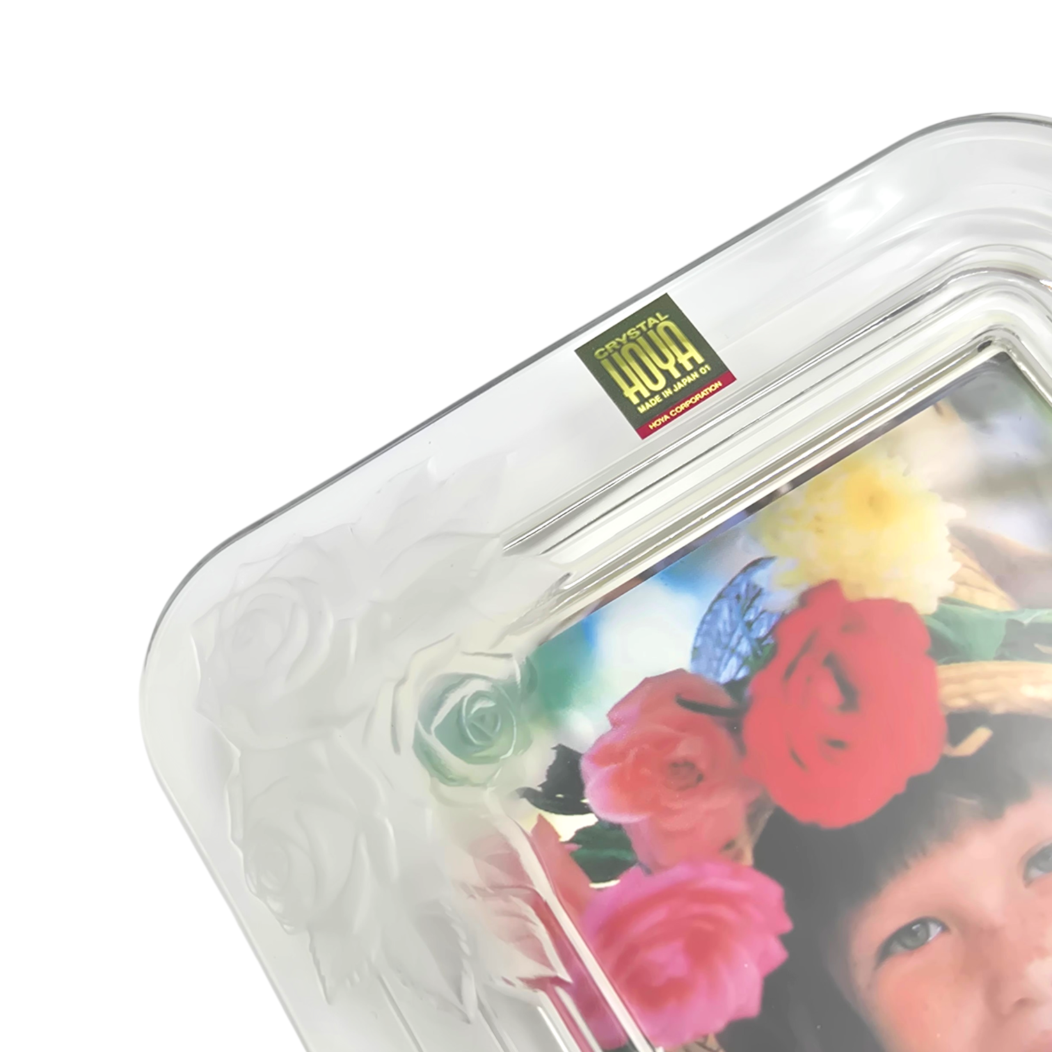 90s 호야 크리스탈 불투명 장미 탁상 액자
