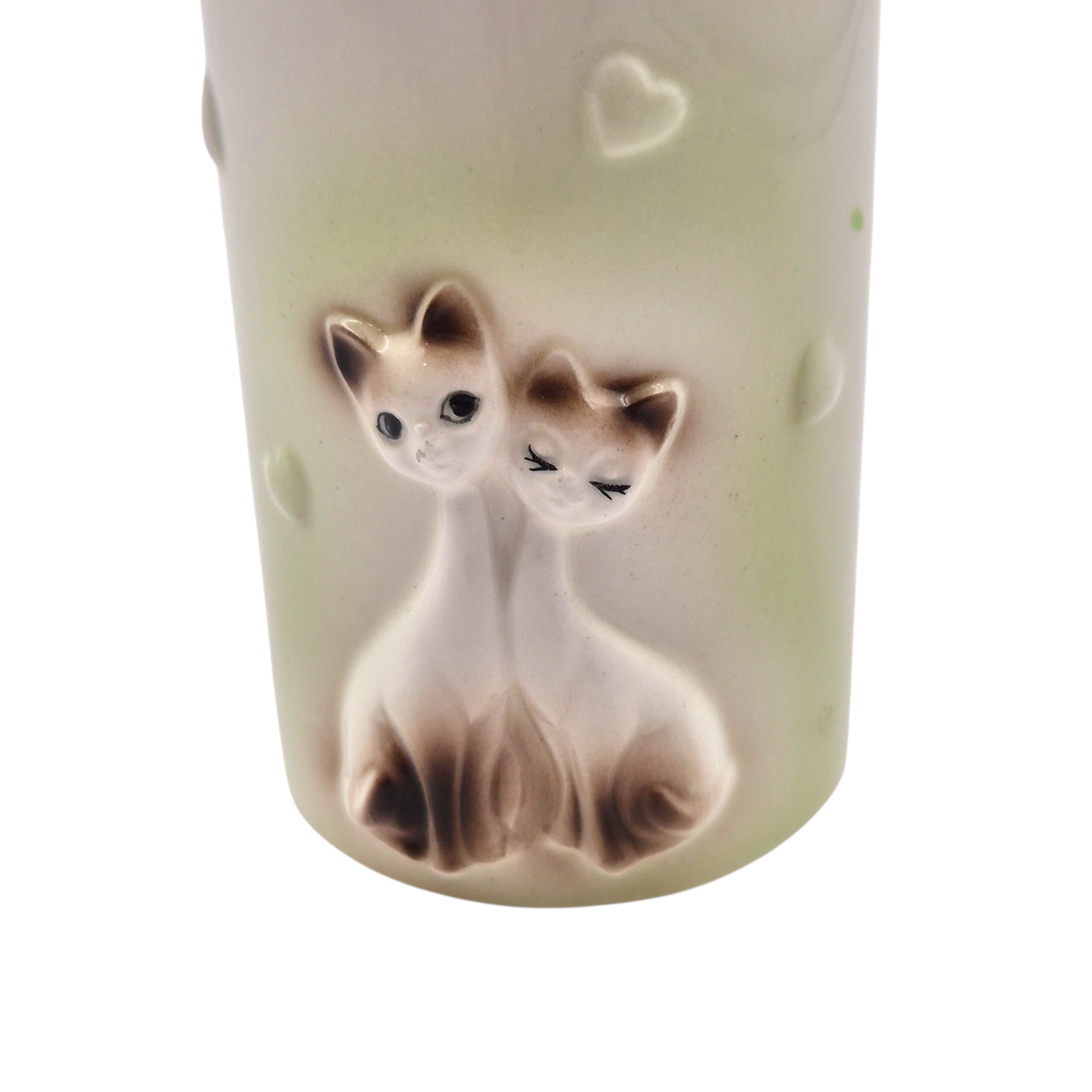 80s 레트로 고양이 도자기 기둥 꽃병