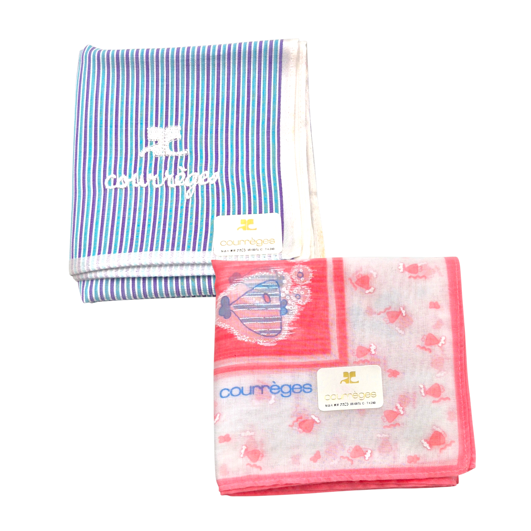 90s 꾸레쥬 스트라이프 & 물고기 손수건 패브릭