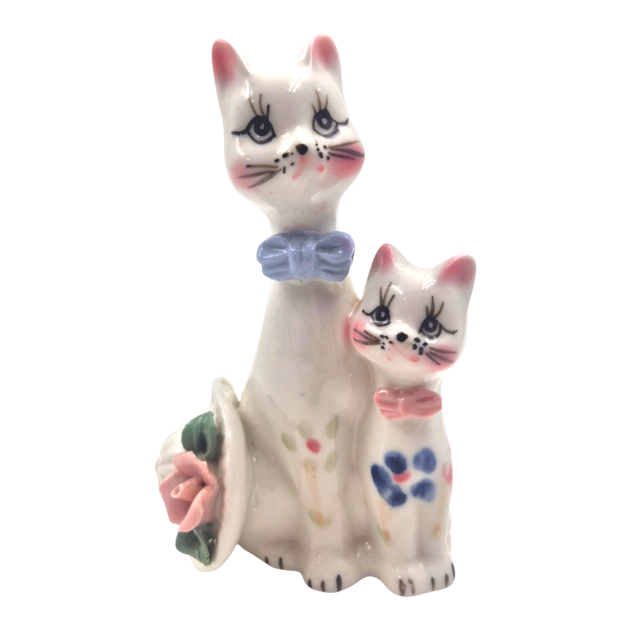 70s 앤틱 핸드메이드 고양이 꽃포지 피겨린