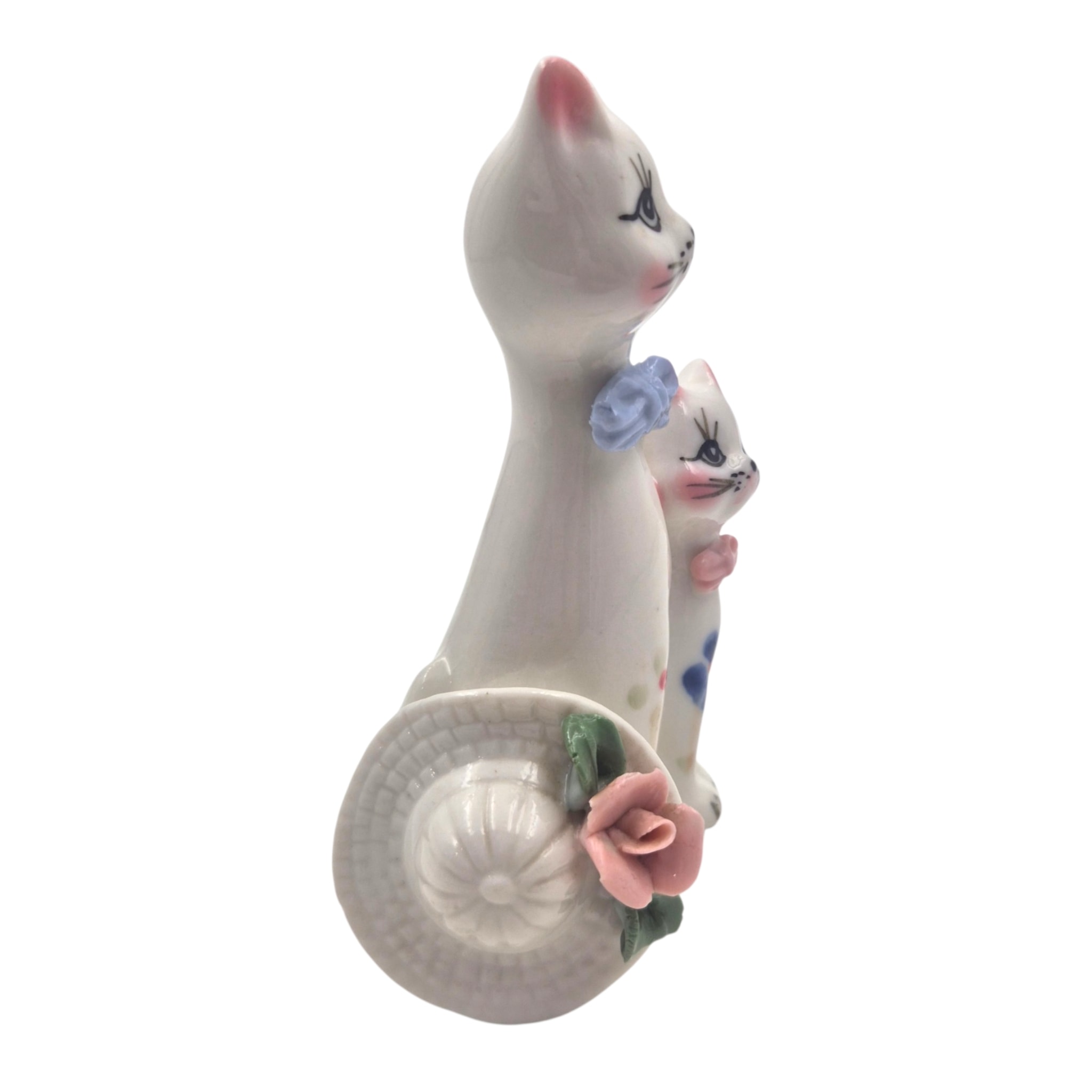 70s 앤틱 핸드메이드 고양이 꽃포지 피겨린