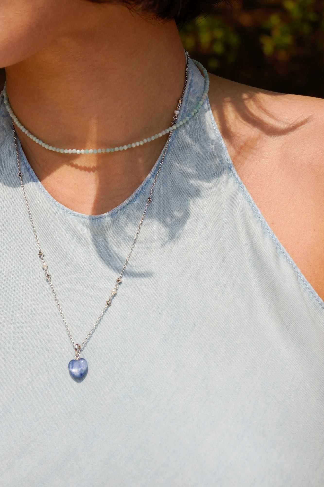 아마조나이트 Amazonite 실버 초커 목걸이