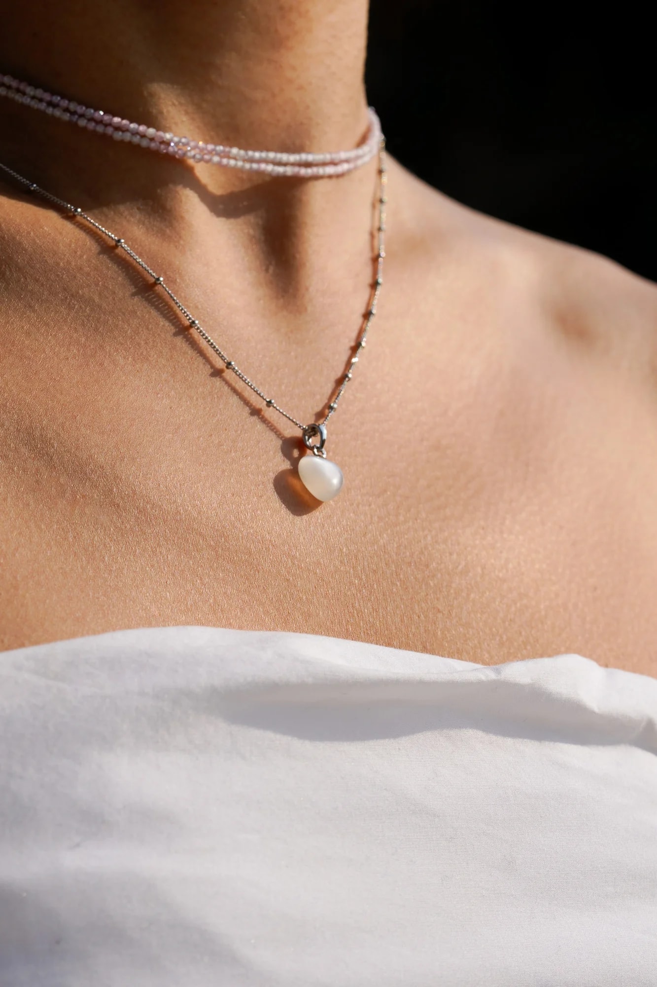화이트문스톤 White Moonstone 하트 실버 펜던트