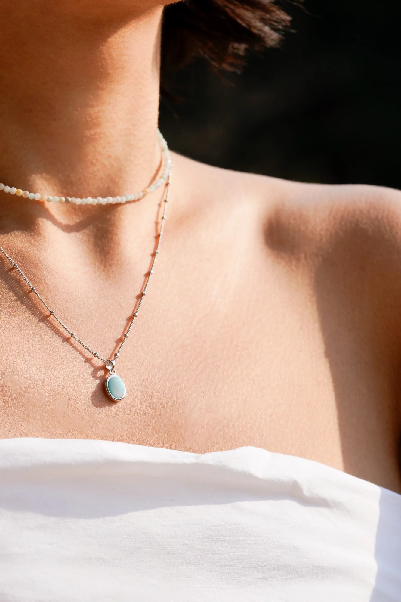 아마조나이트 Amazonite 실버 초커 목걸이