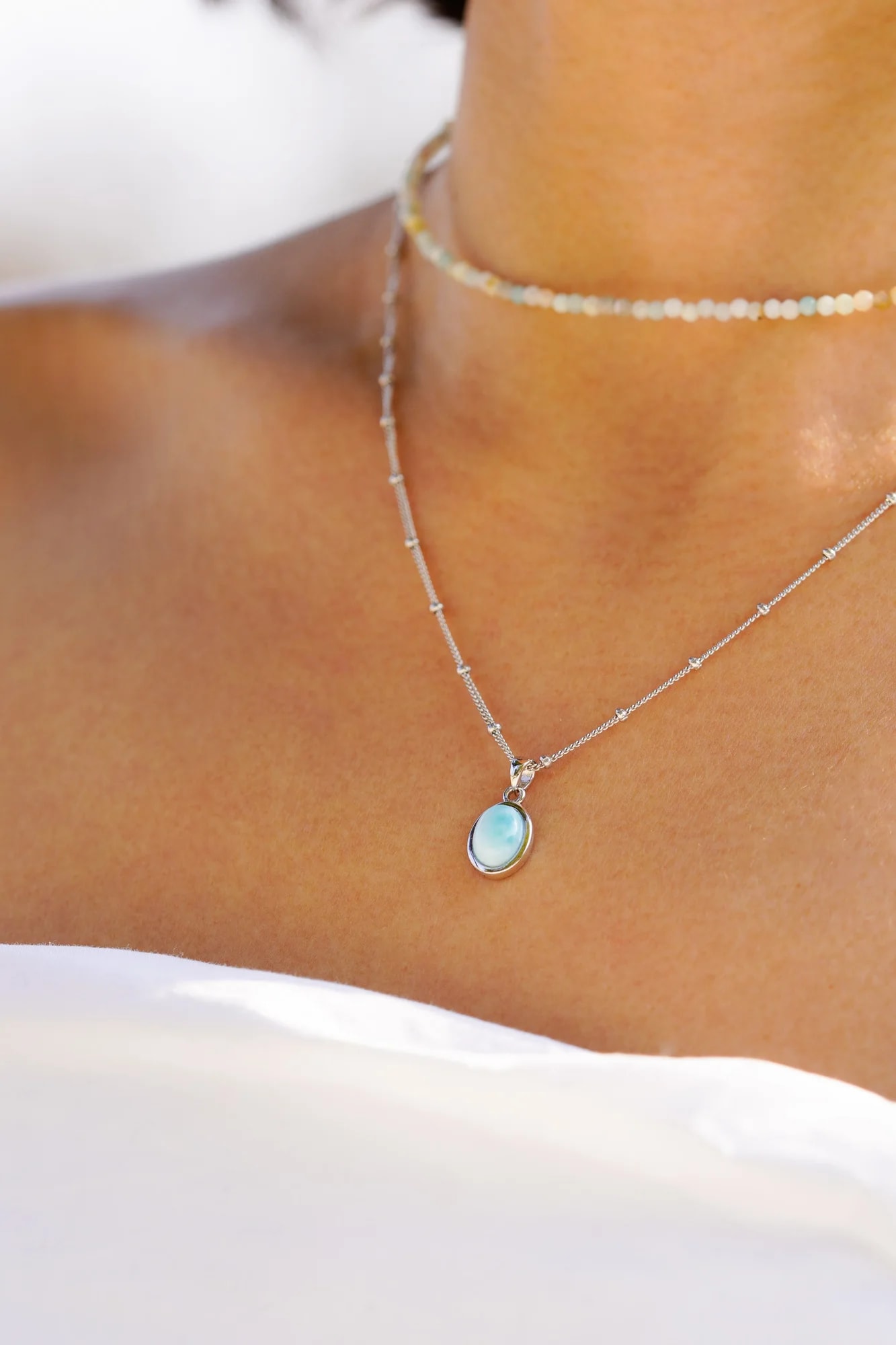 아마조나이트 Amazonite 실버 초커 목걸이