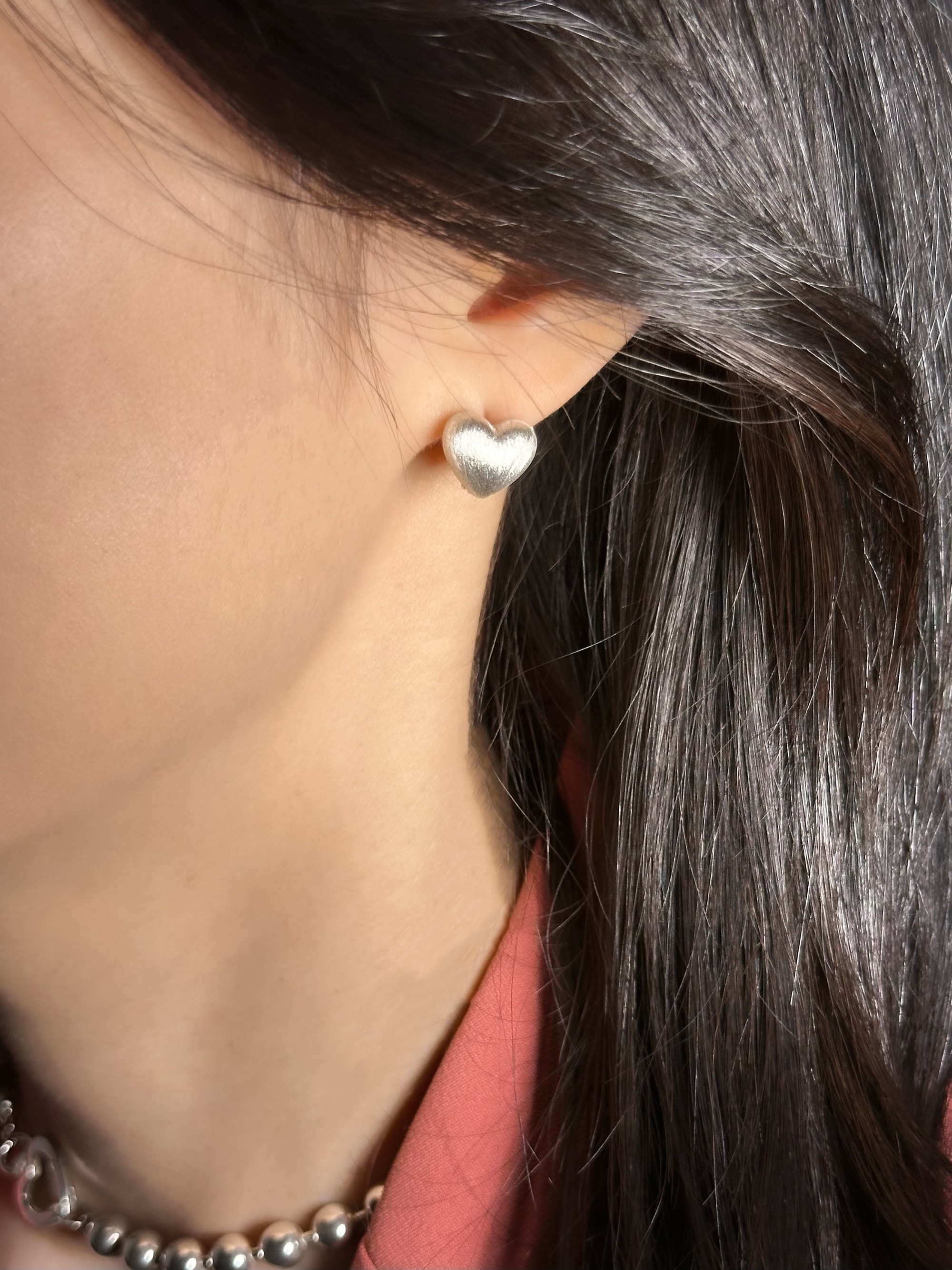 [925 silver] 304.Double-sided volume heart earrings / EARRING