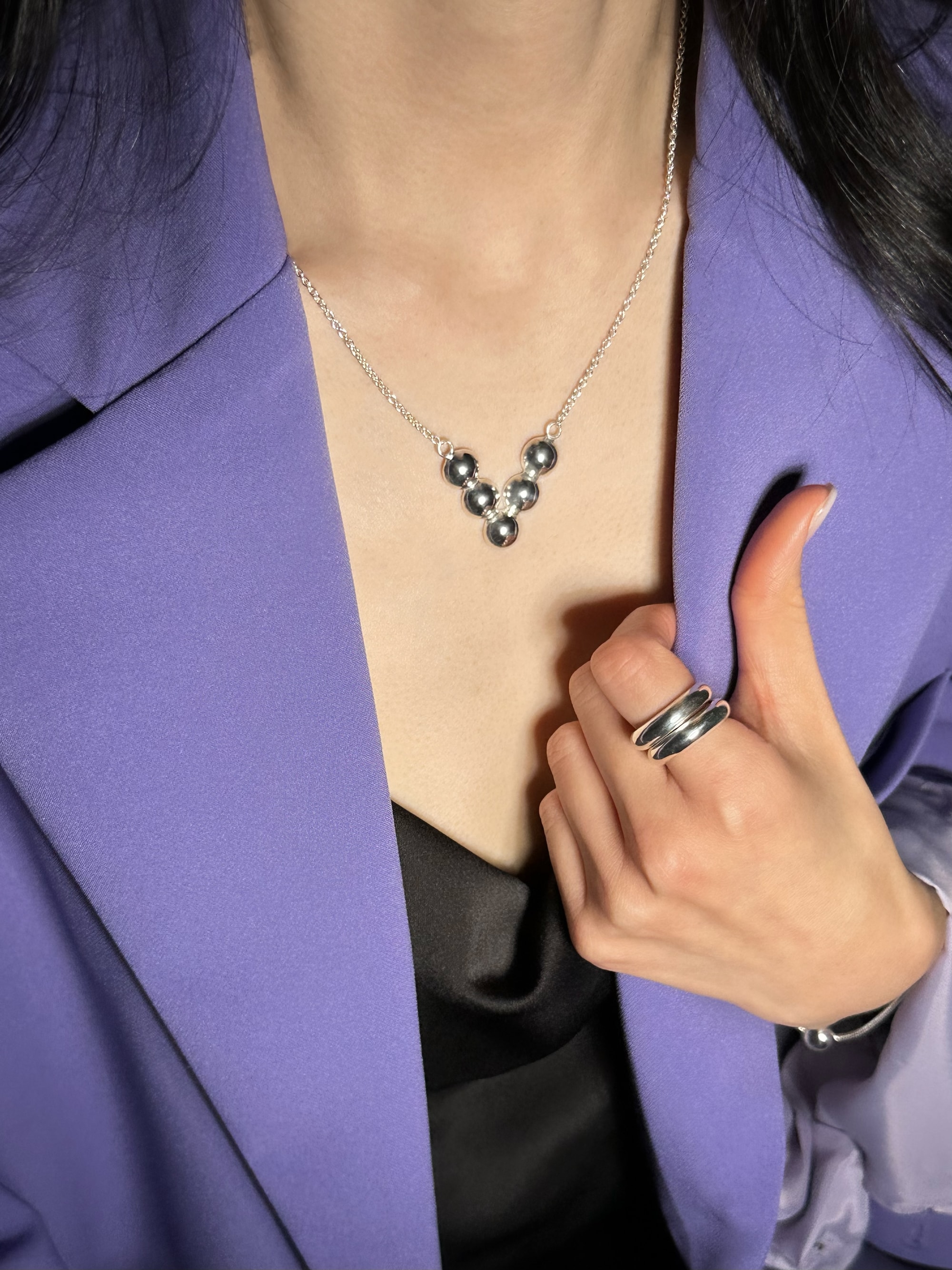 [925 silver] 404.Silver Orb V necklace / NECKLACE