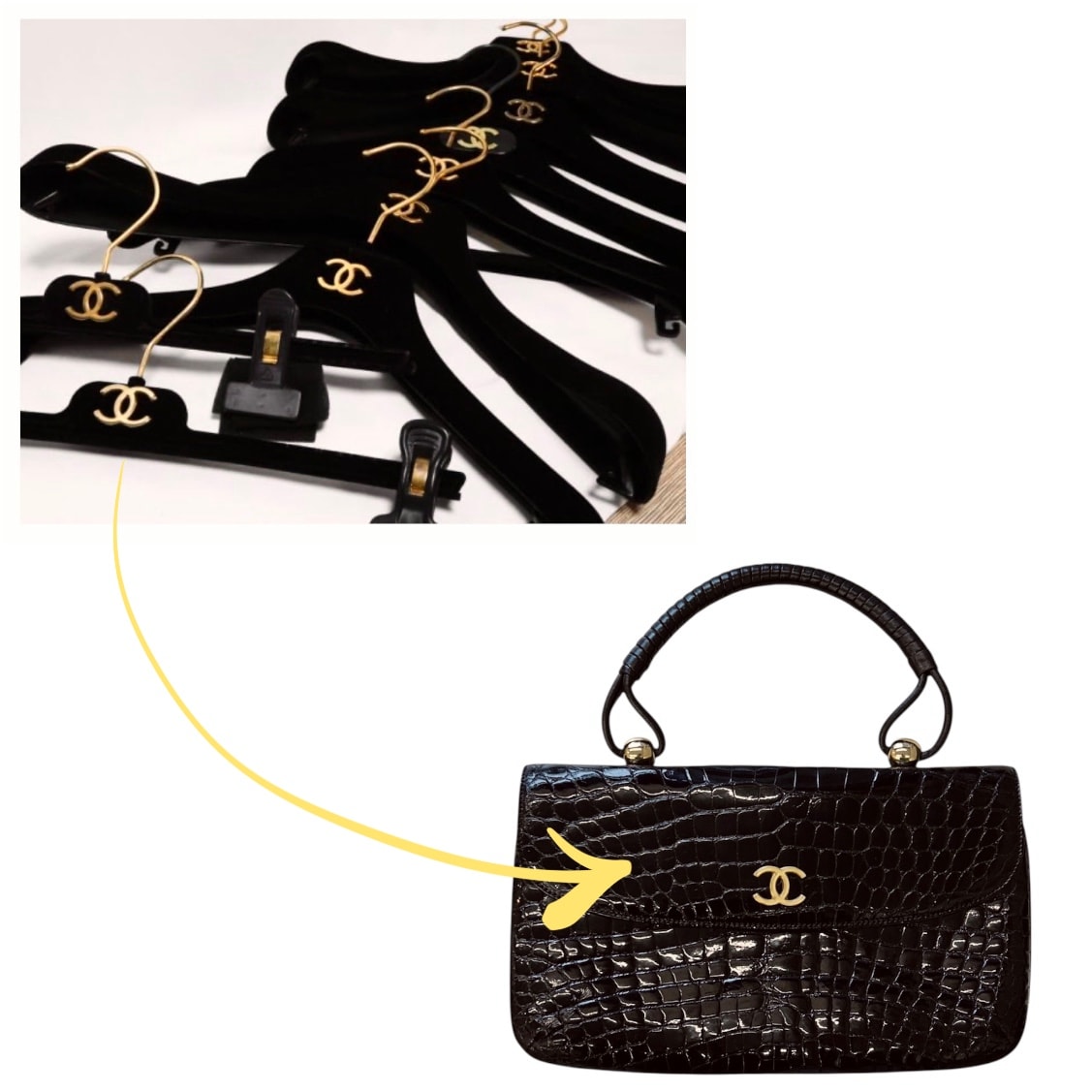 GENUINE vintage crocodile bag X CHANEL hanger CC objet no.47