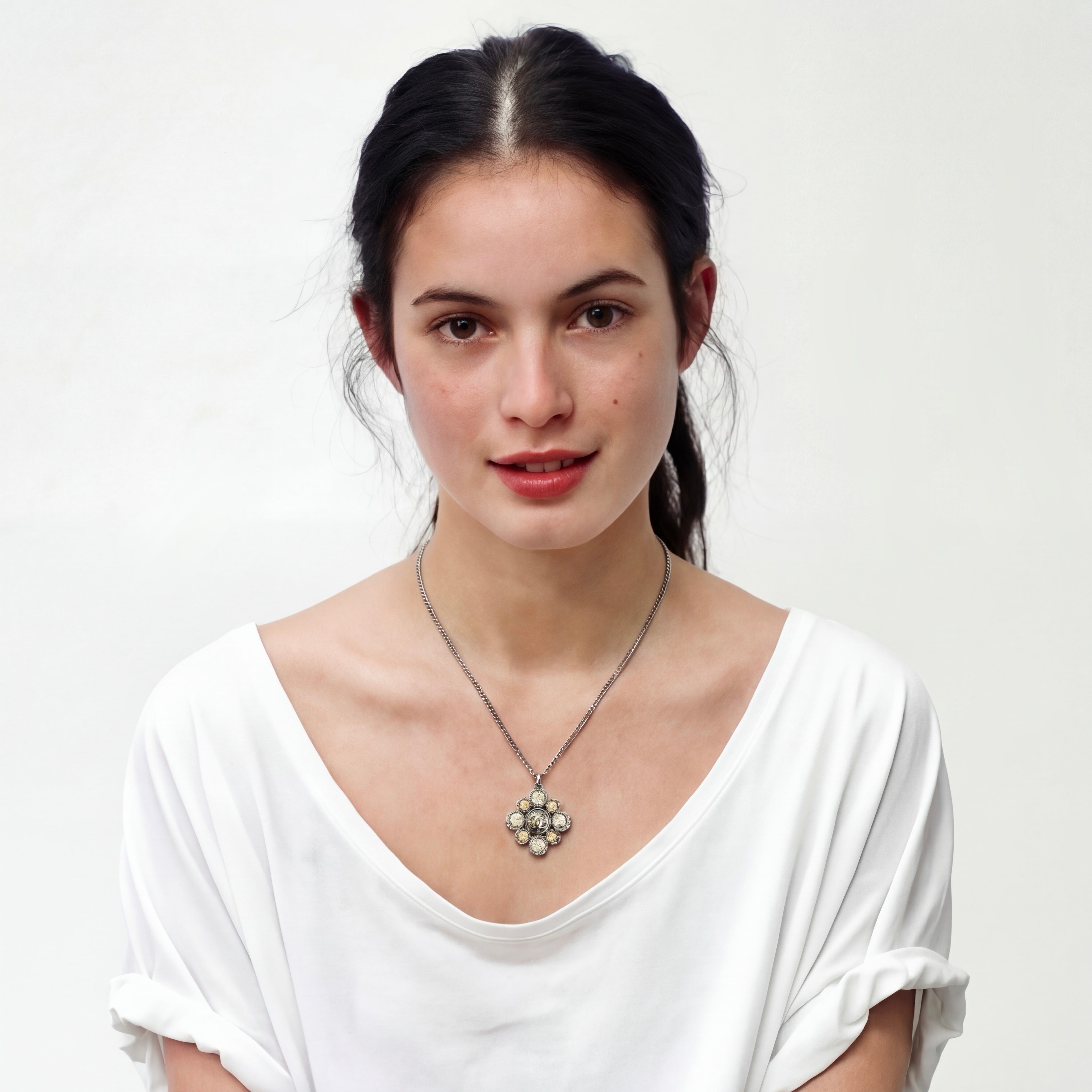 2008 vintage CHANEL crystal CC pendant necklace