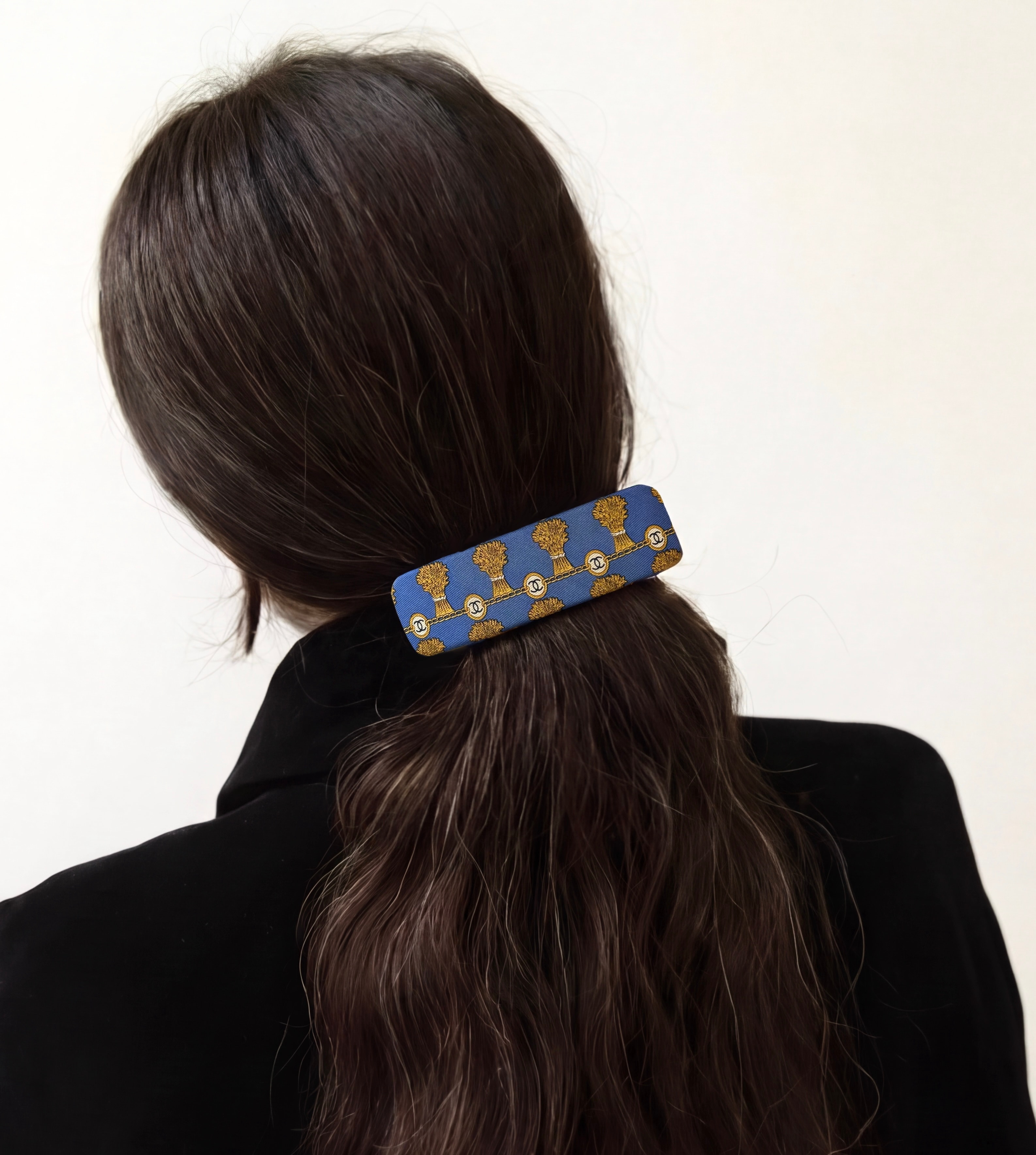 Blue silk golden wheat hair Barrette