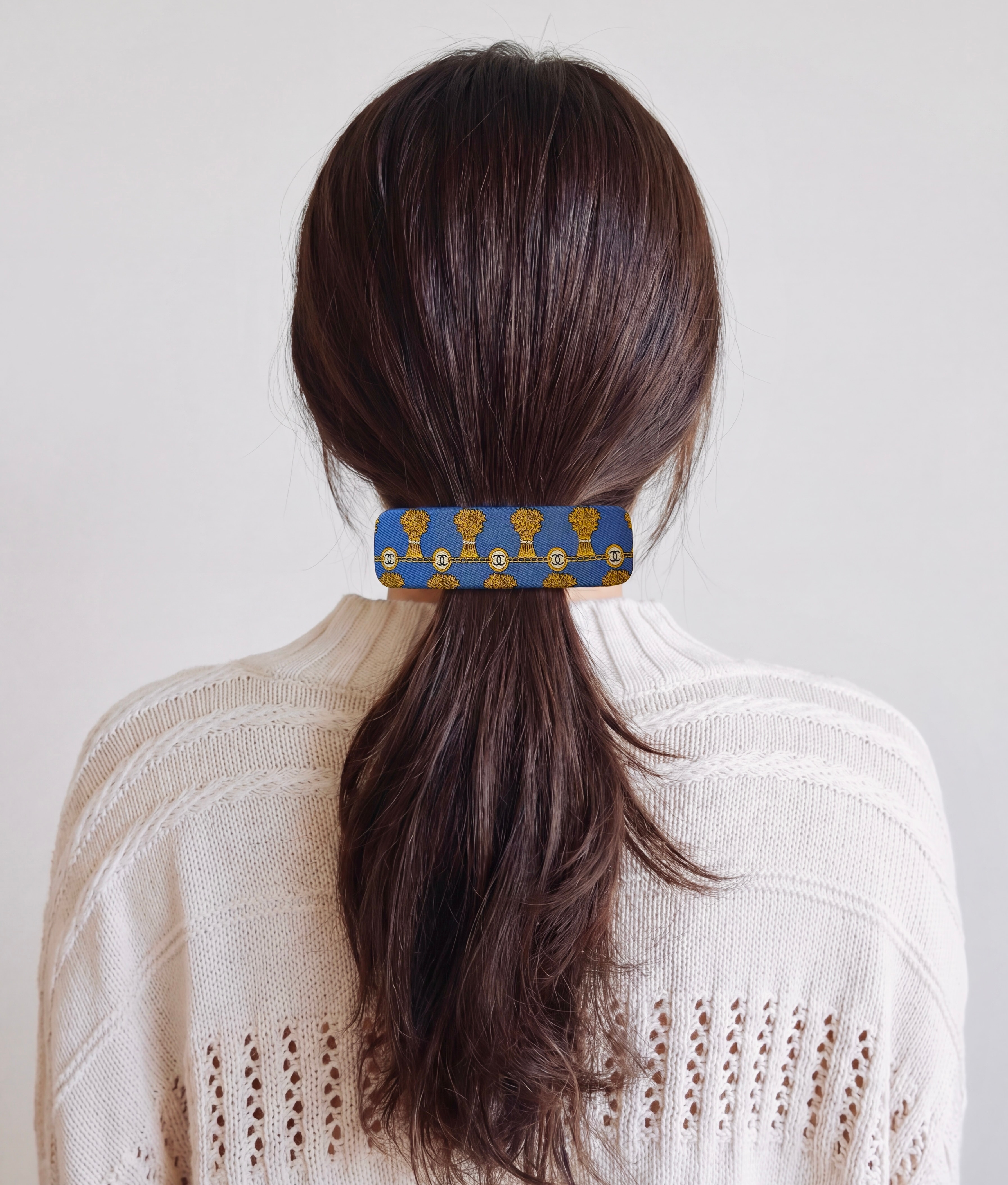 Blue silk golden wheat hair Barrette
