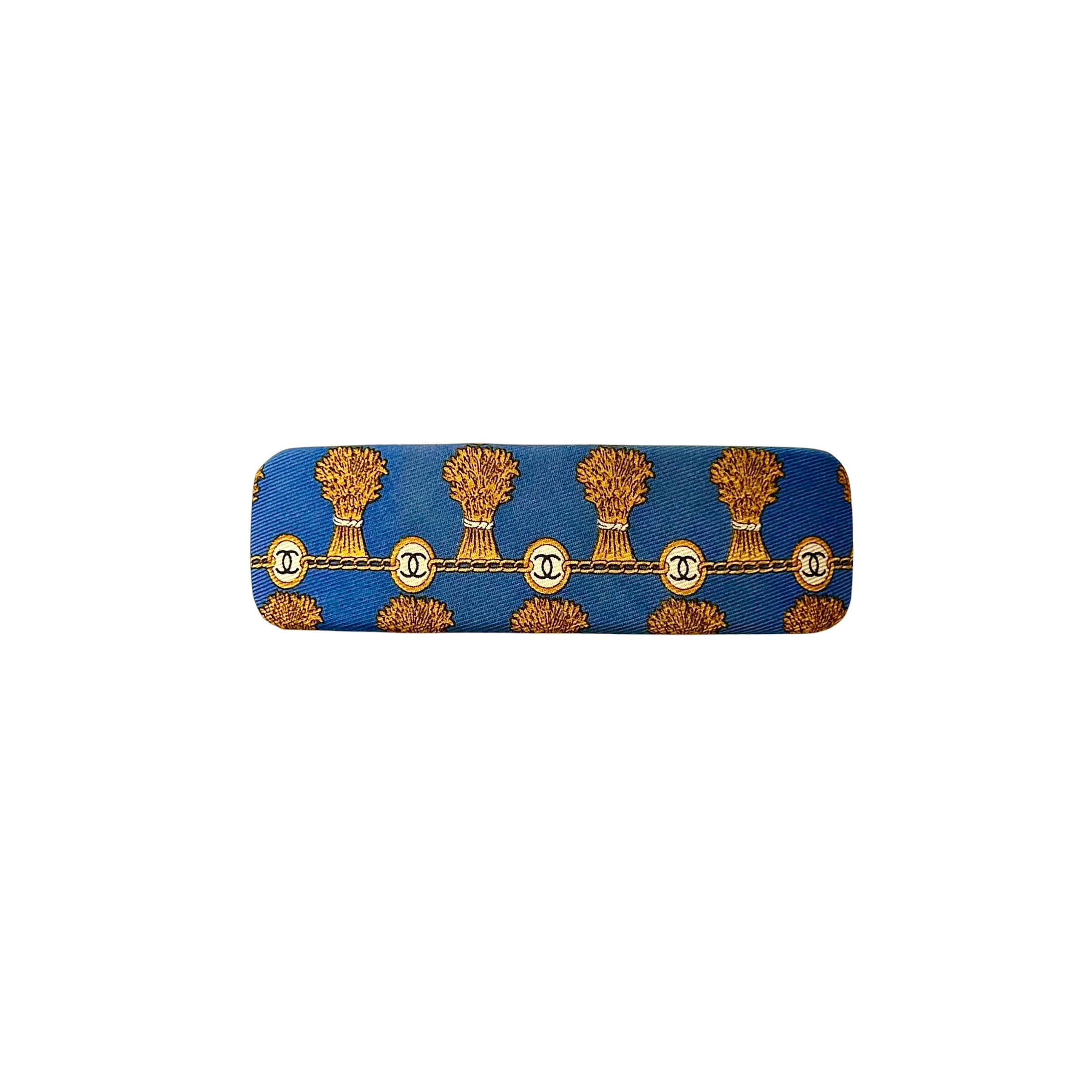 Blue silk golden wheat hair Barrette