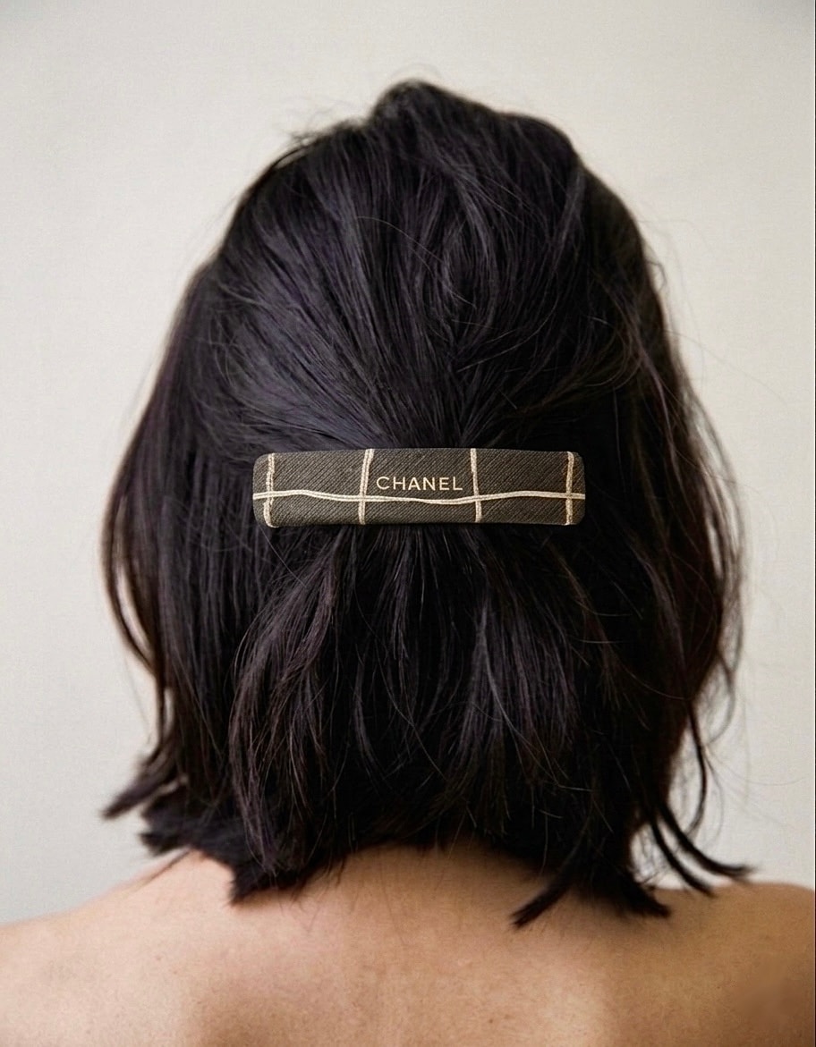 Heritage taupe check hair Barrette