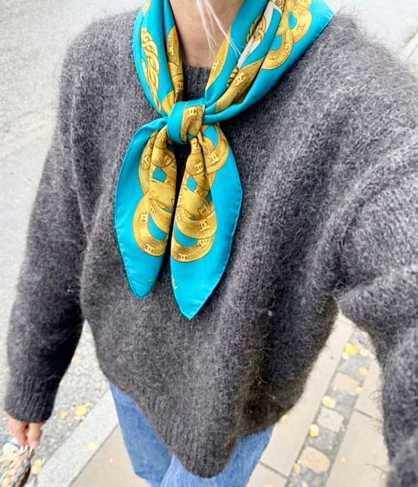 vintage CHANEL turquoise blue gold medal scarf