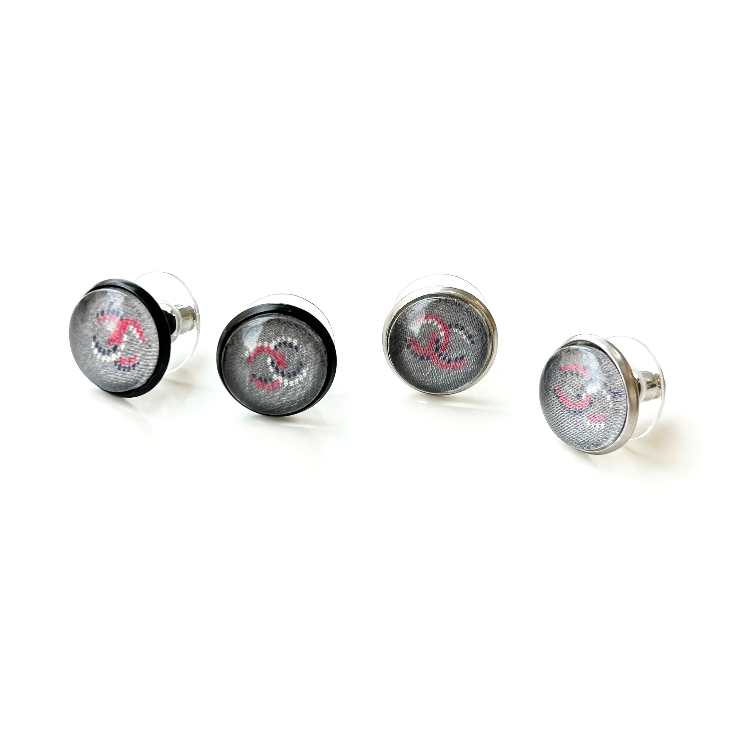 mute grey cc glass dome earring -silver