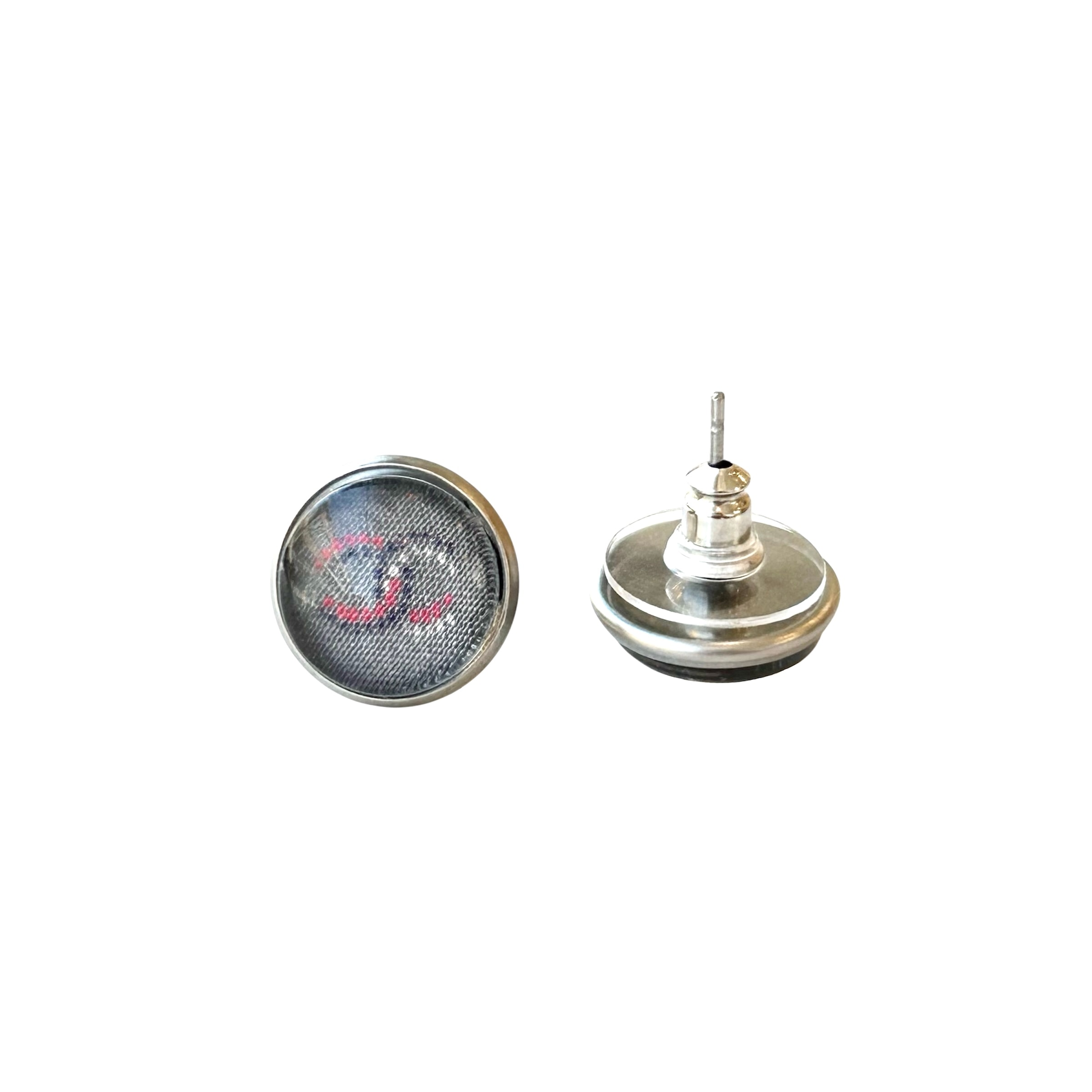 mute grey cc glass dome earring -silver