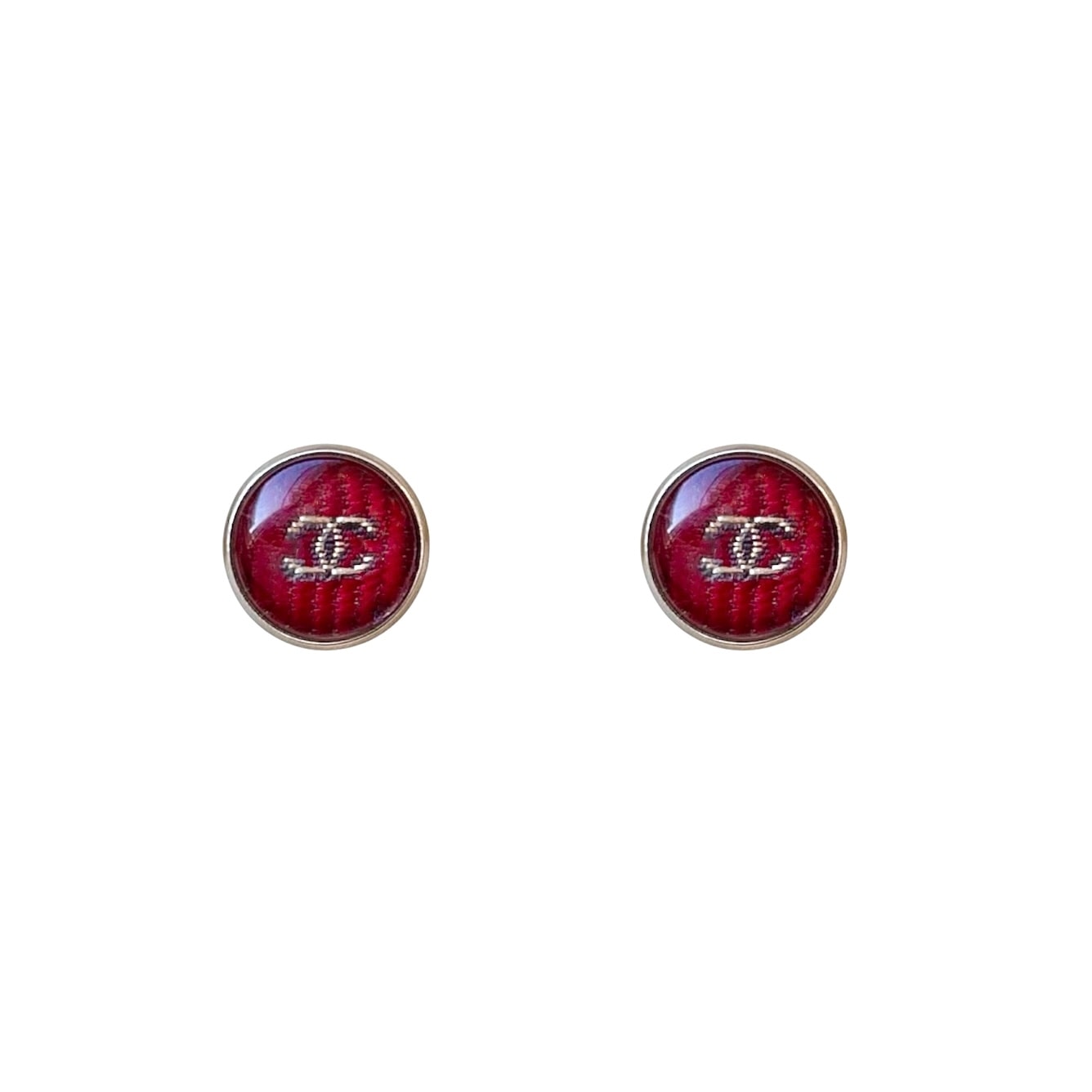red tweed cc glass dome earring