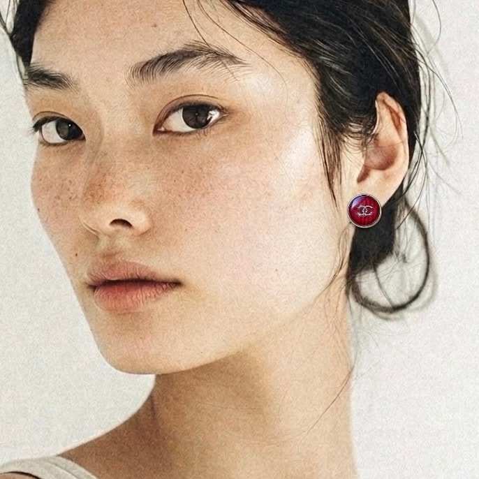 red tweed cc glass dome earring