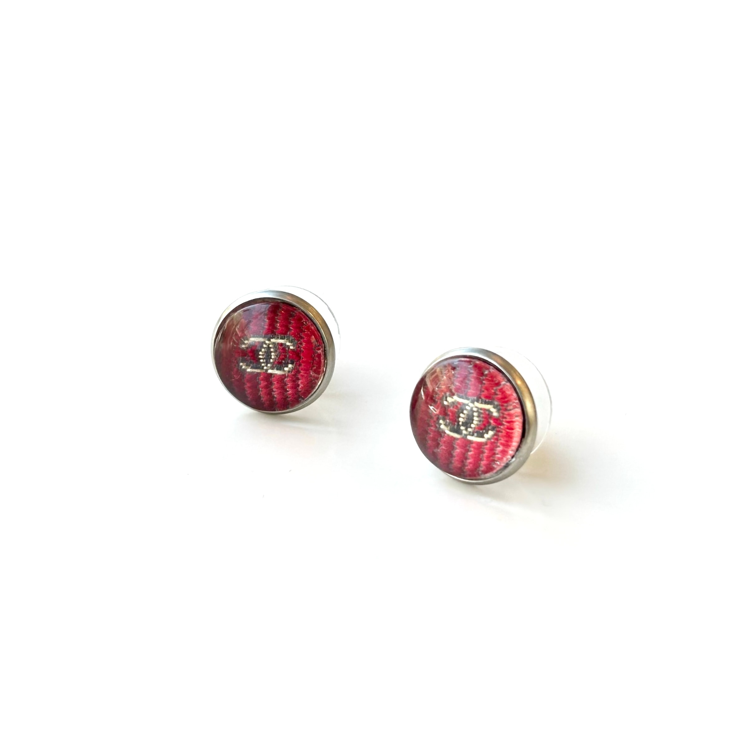 red tweed cc glass dome earring