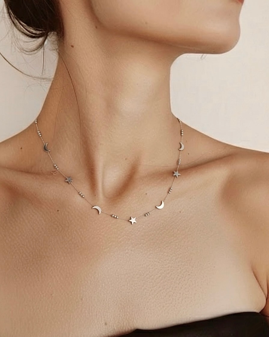 Midnight moon & star necklace -silver