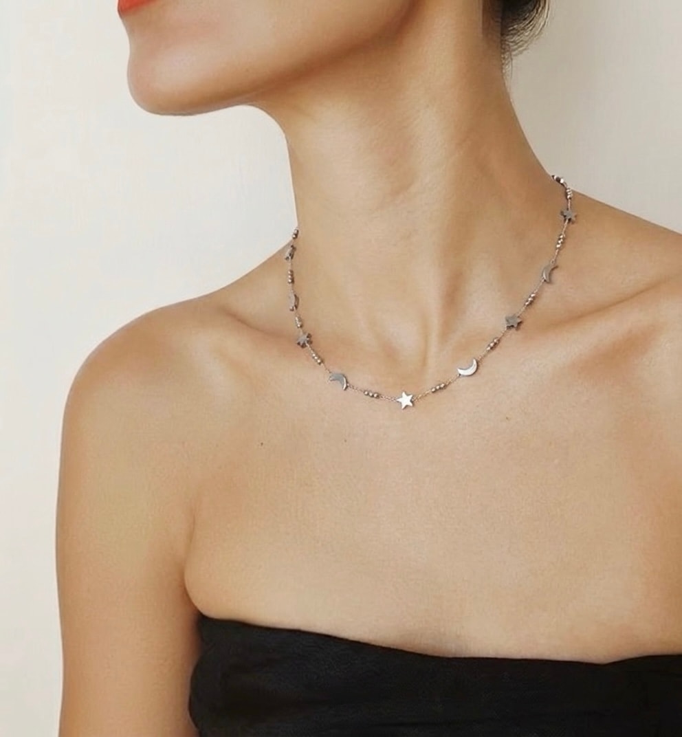 Midnight moon & star necklace -silver