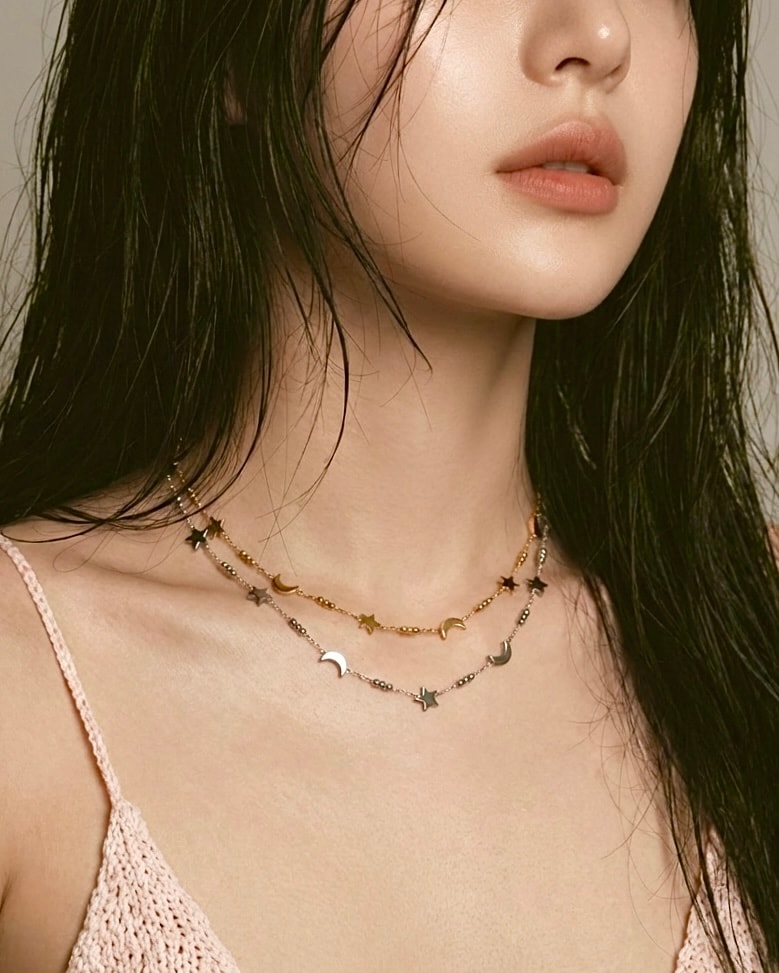 Midnight moon & star necklace -silver