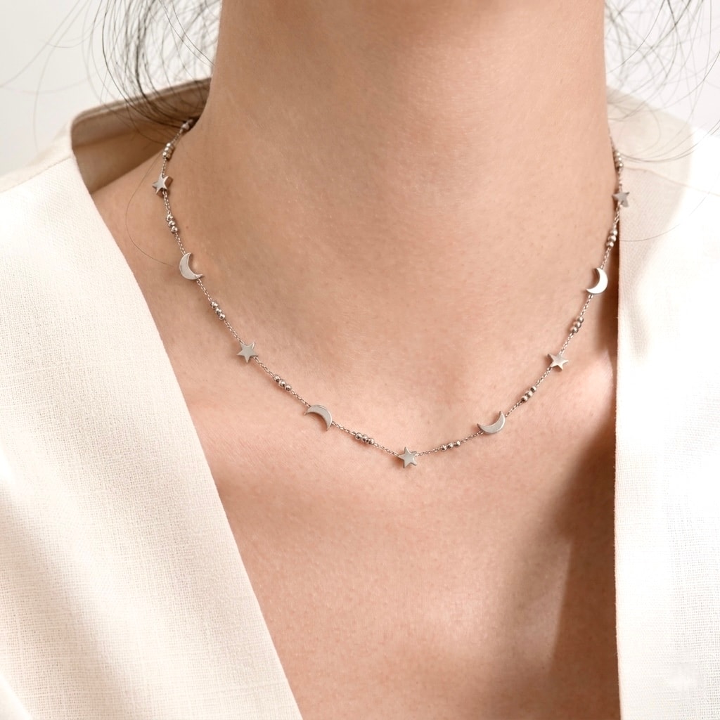 Midnight moon & star necklace -silver