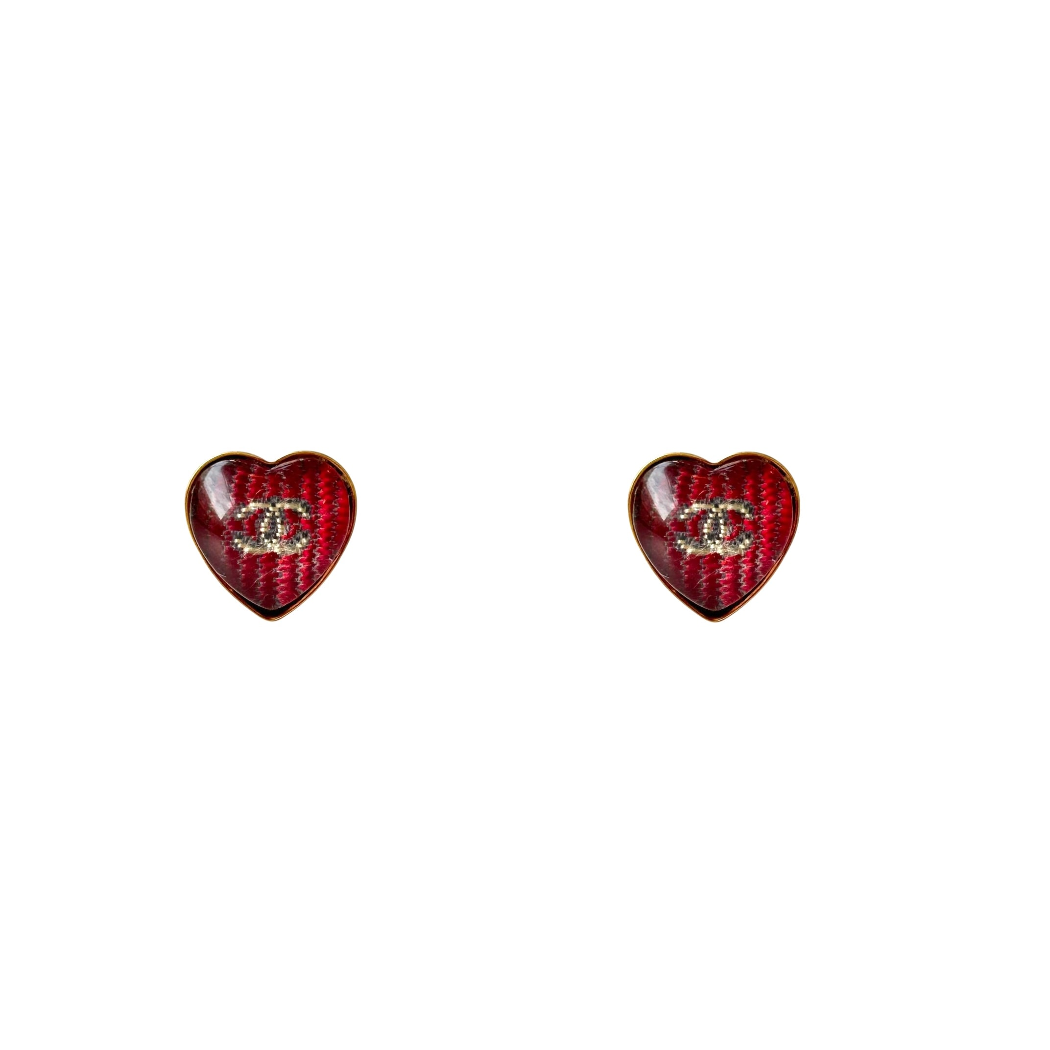 red tweed cc heart earring