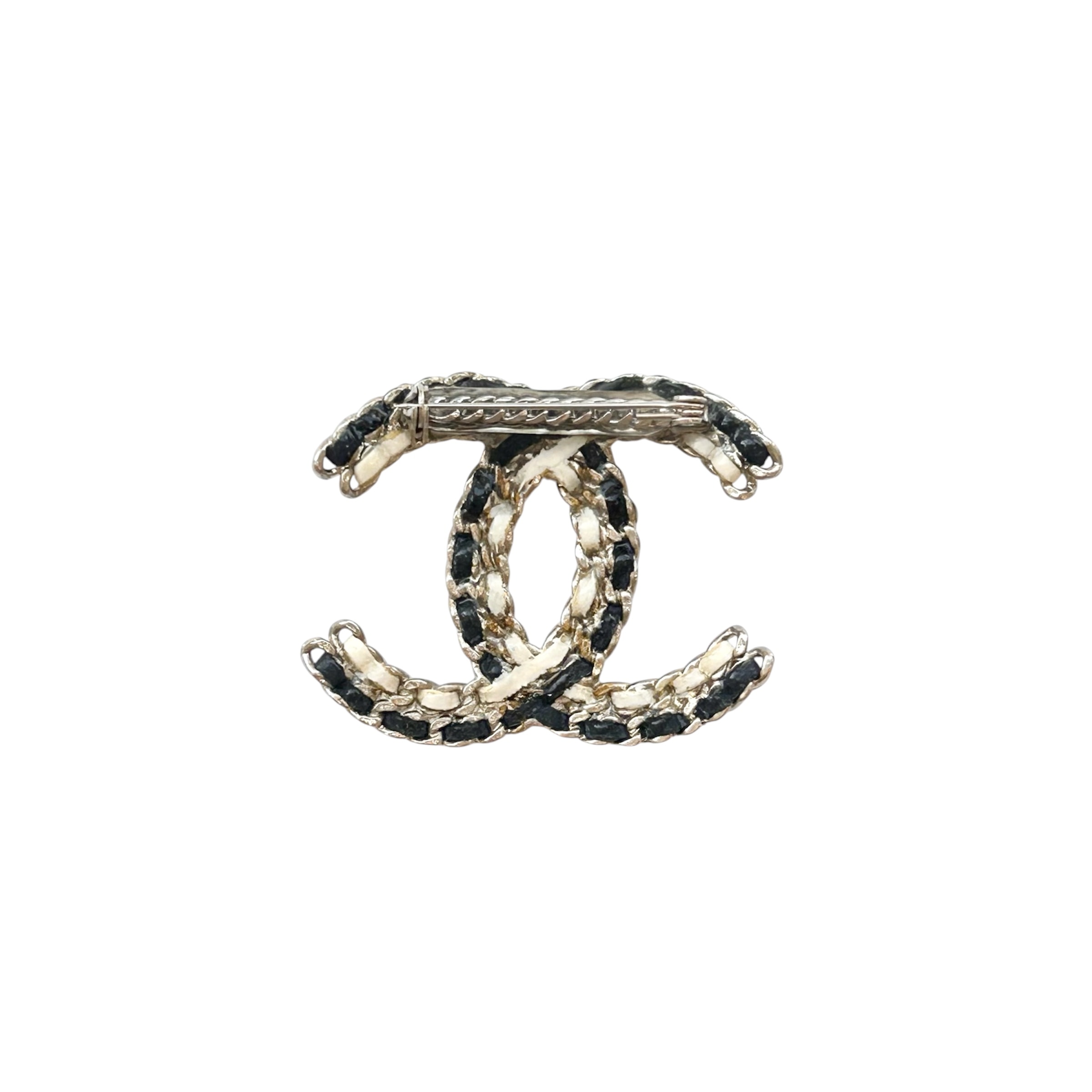 CHANEL navy leather chain CC brooch