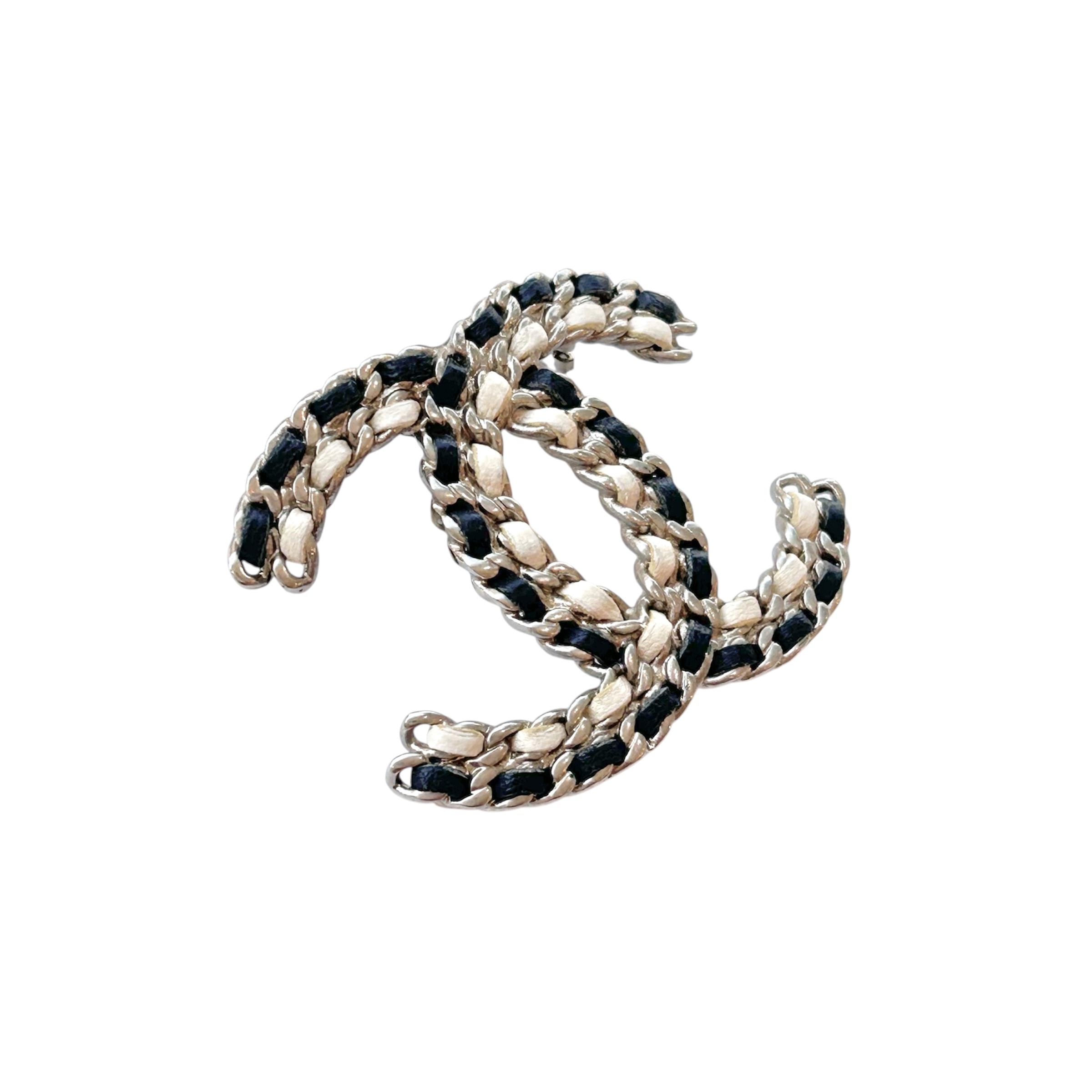 CHANEL navy leather chain CC brooch