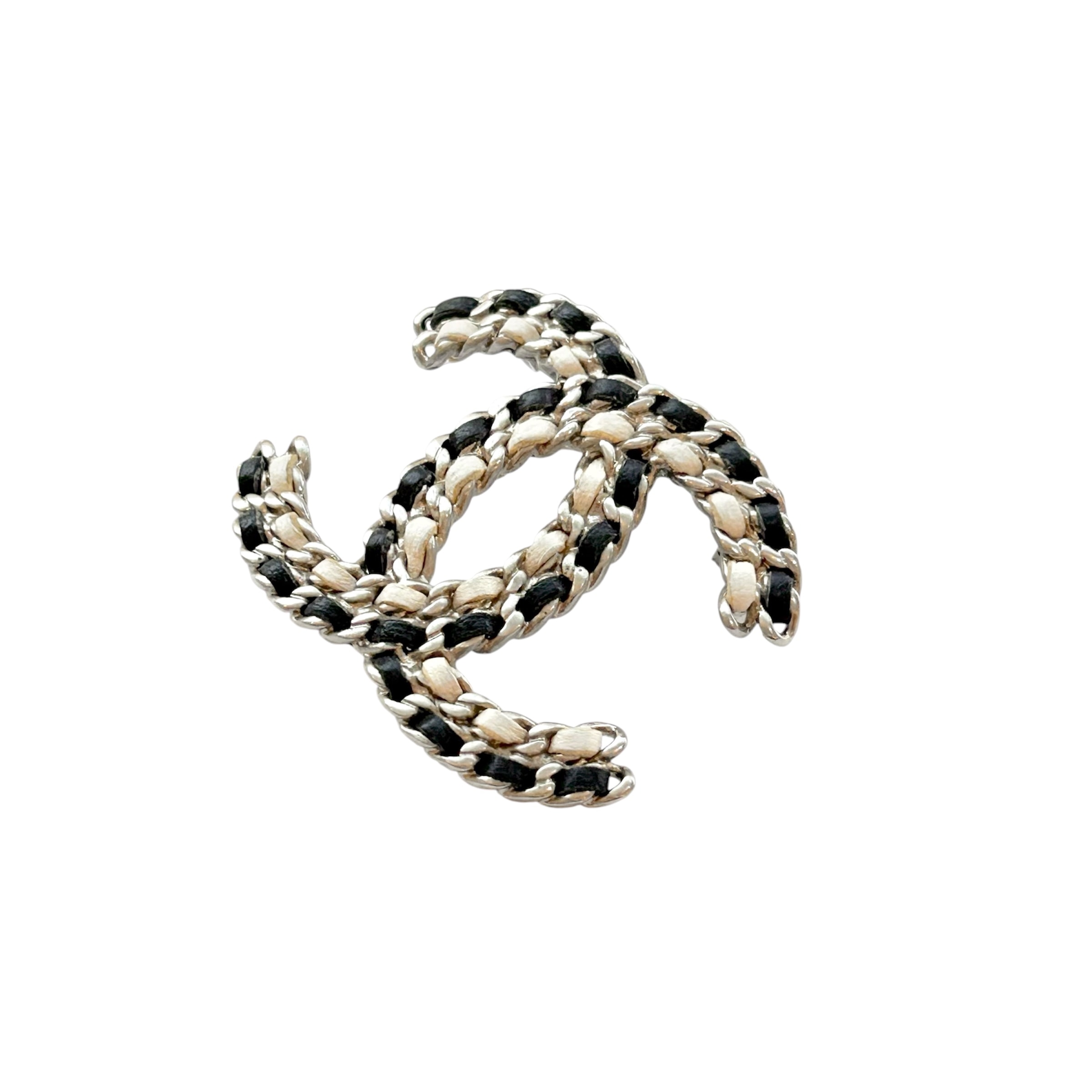 CHANEL navy leather chain CC brooch