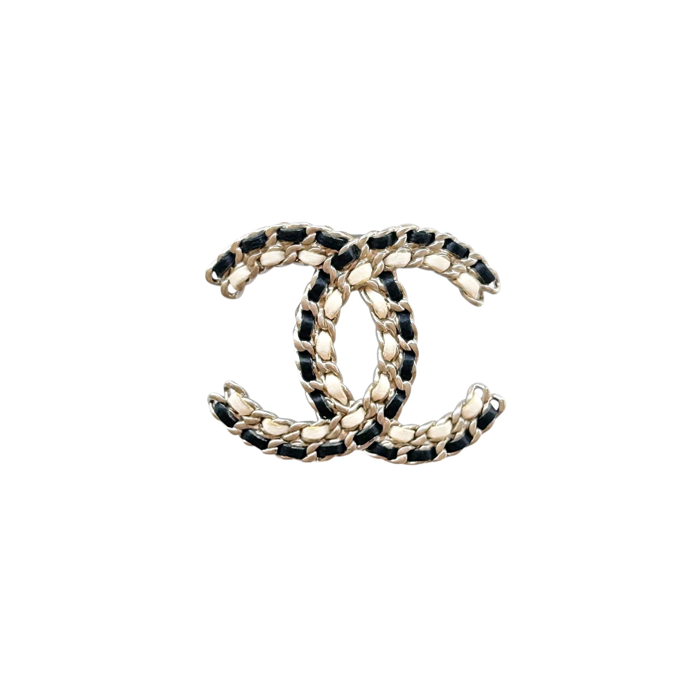 CHANEL navy leather chain CC brooch