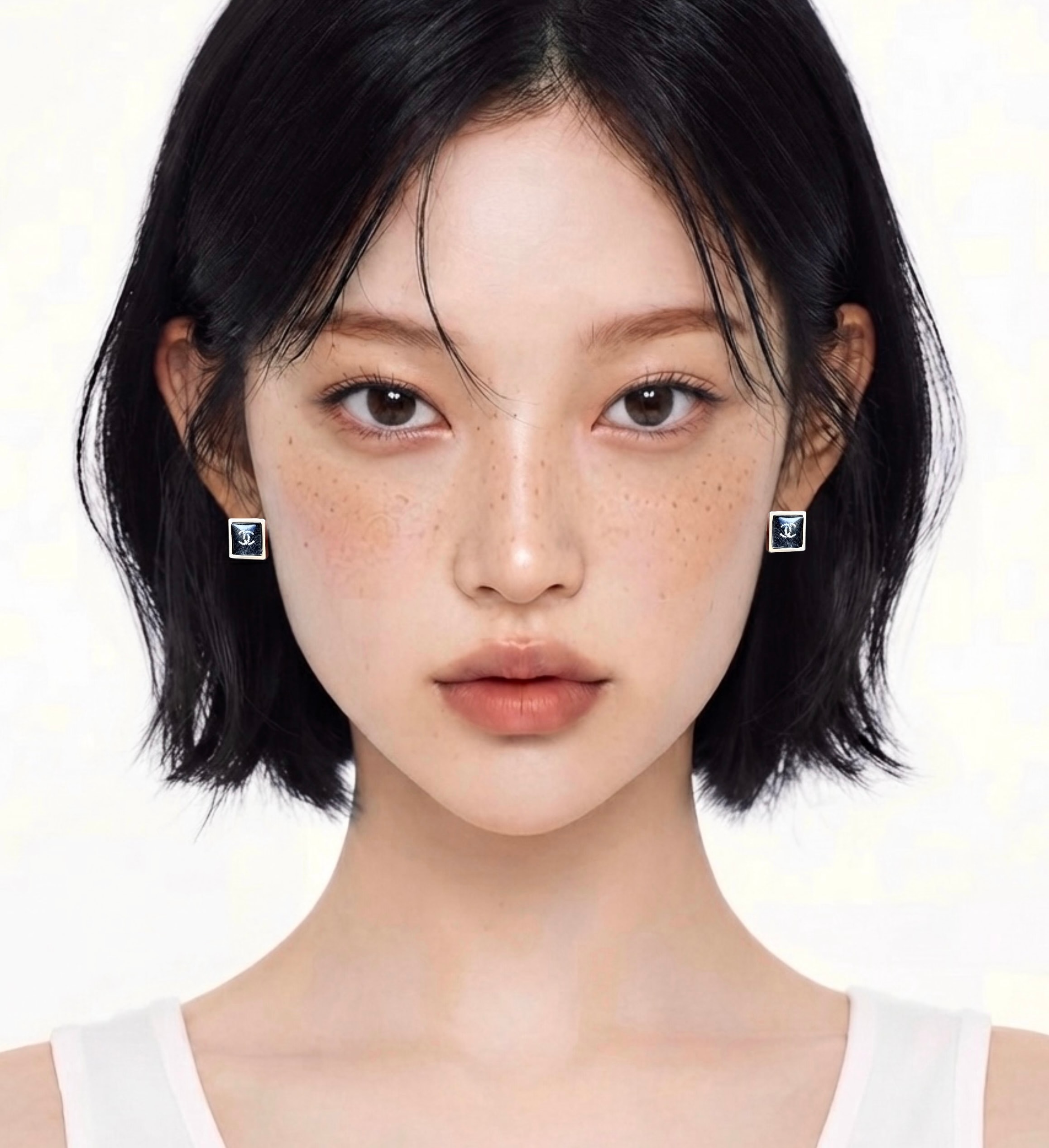 black tweed cc square earring