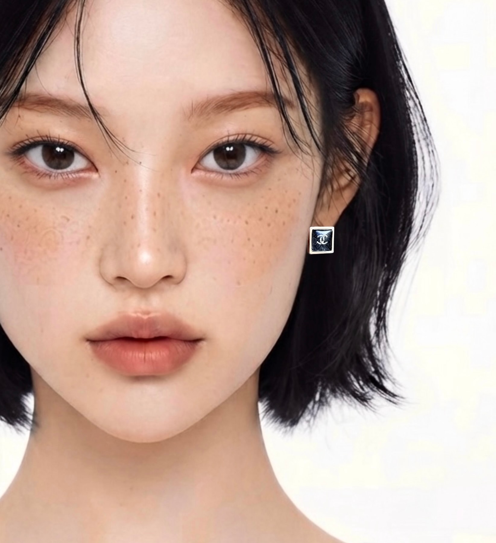 black tweed cc square earring