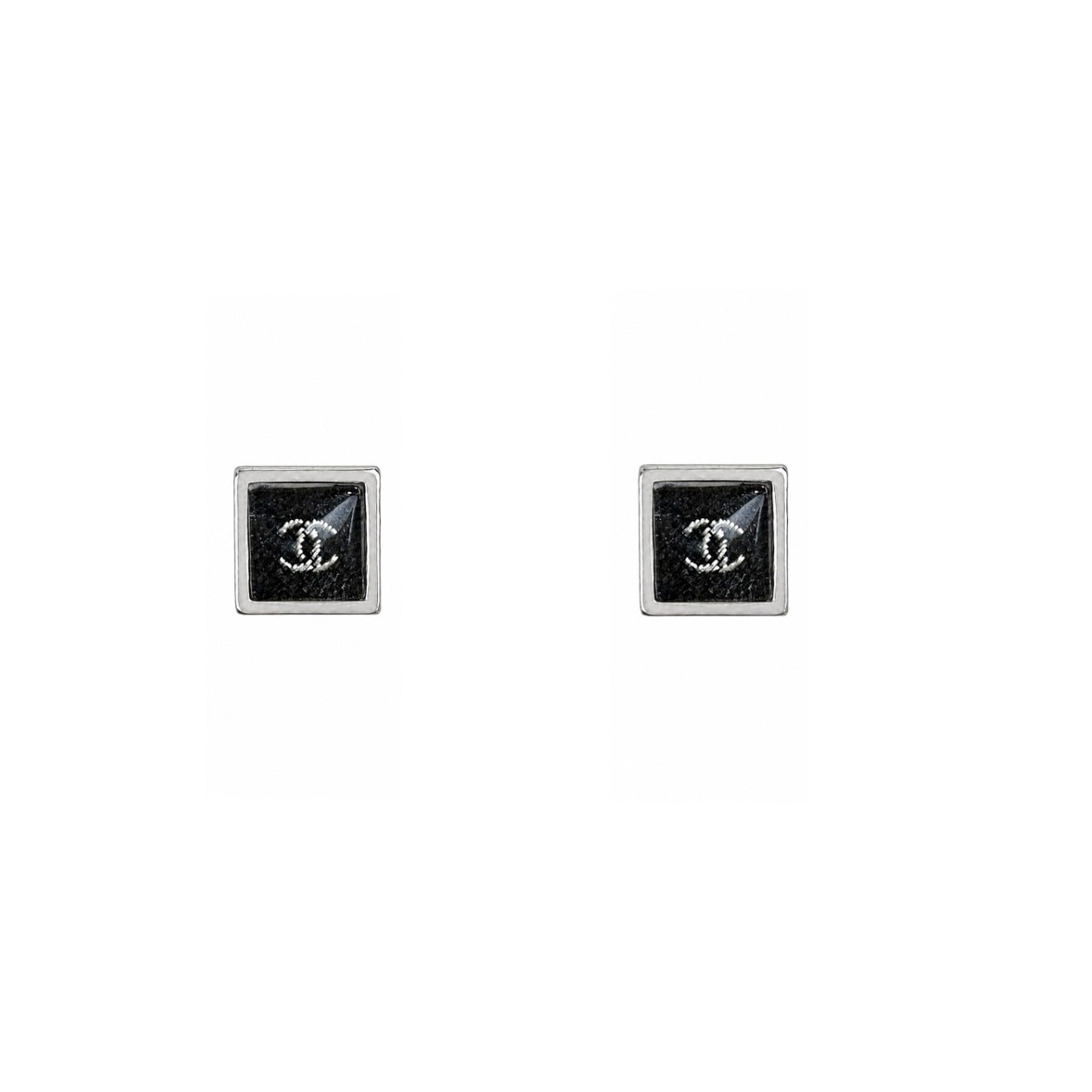 black tweed cc square earring