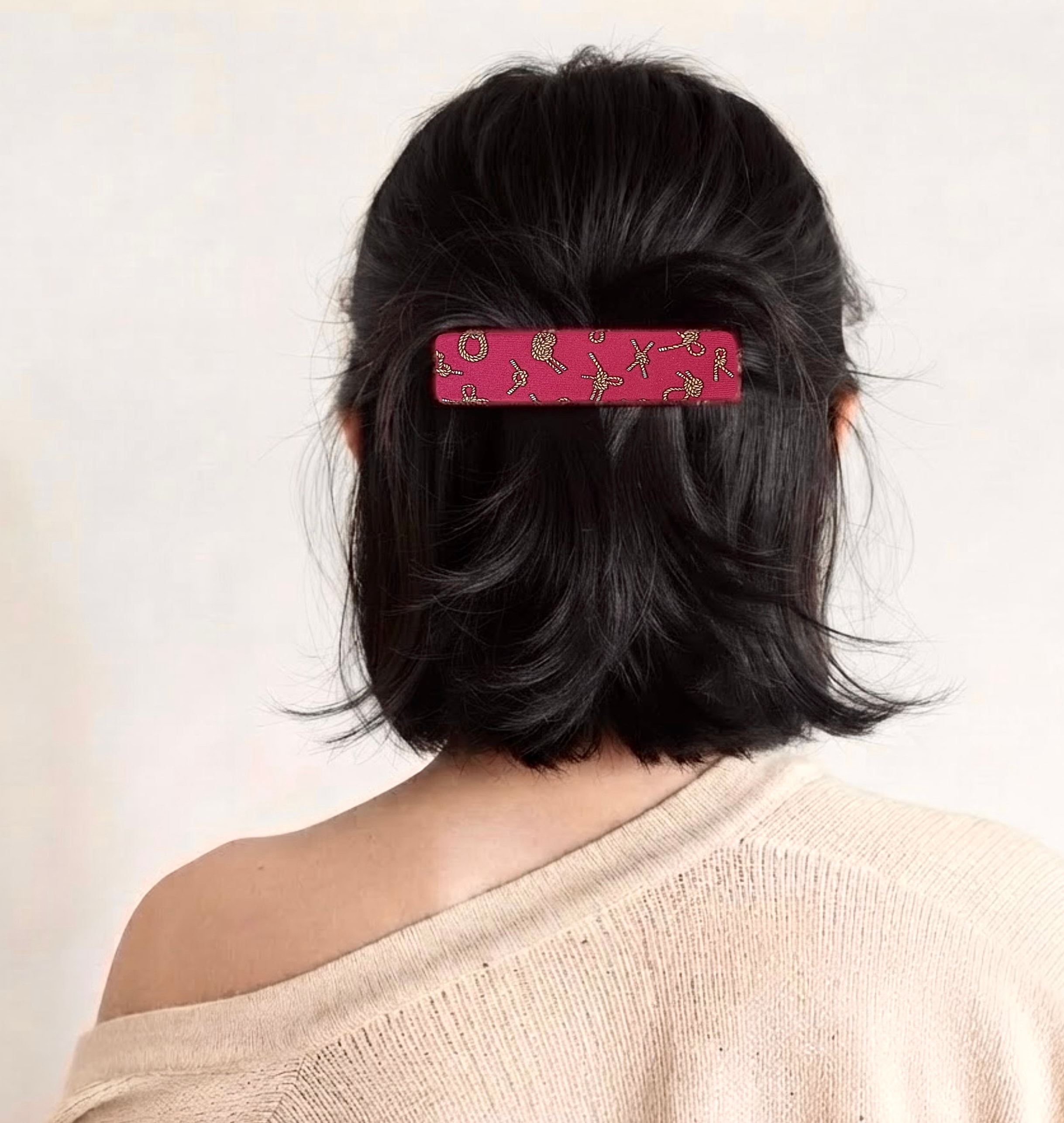 HERMES magenta pink rope silk barrette