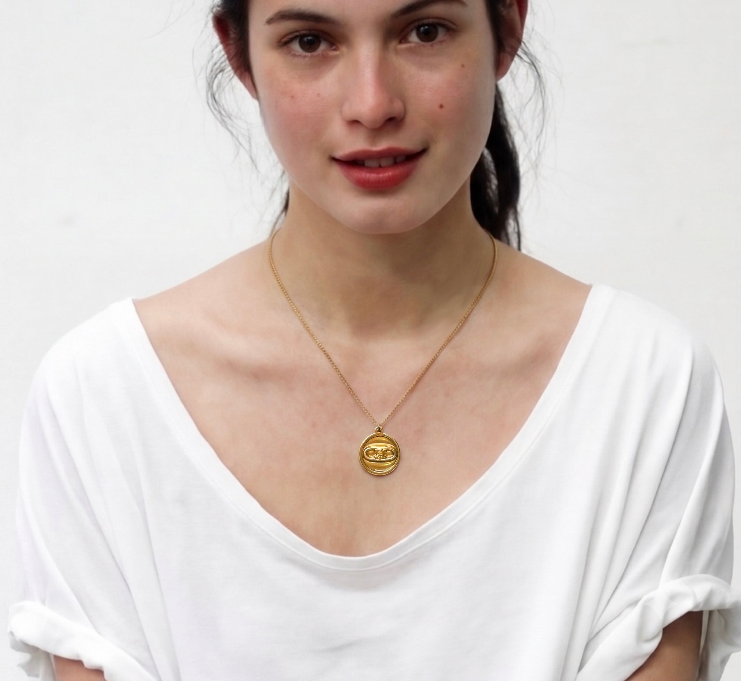 vintage CELINE triomphe gold meadal necklace