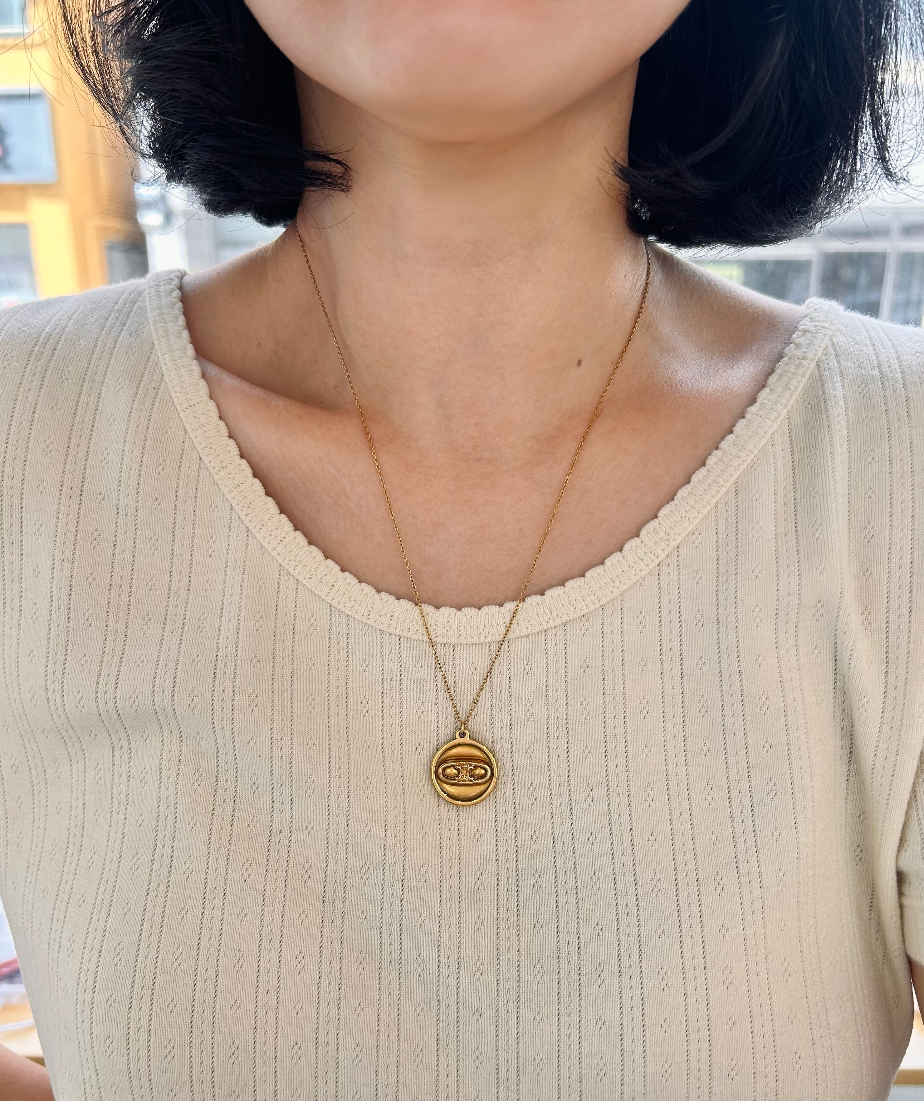 vintage CELINE triomphe gold meadal necklace