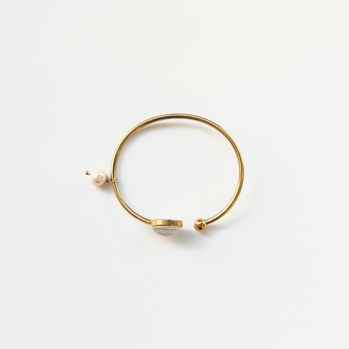 gold ball & silver cc pearl drop bangle