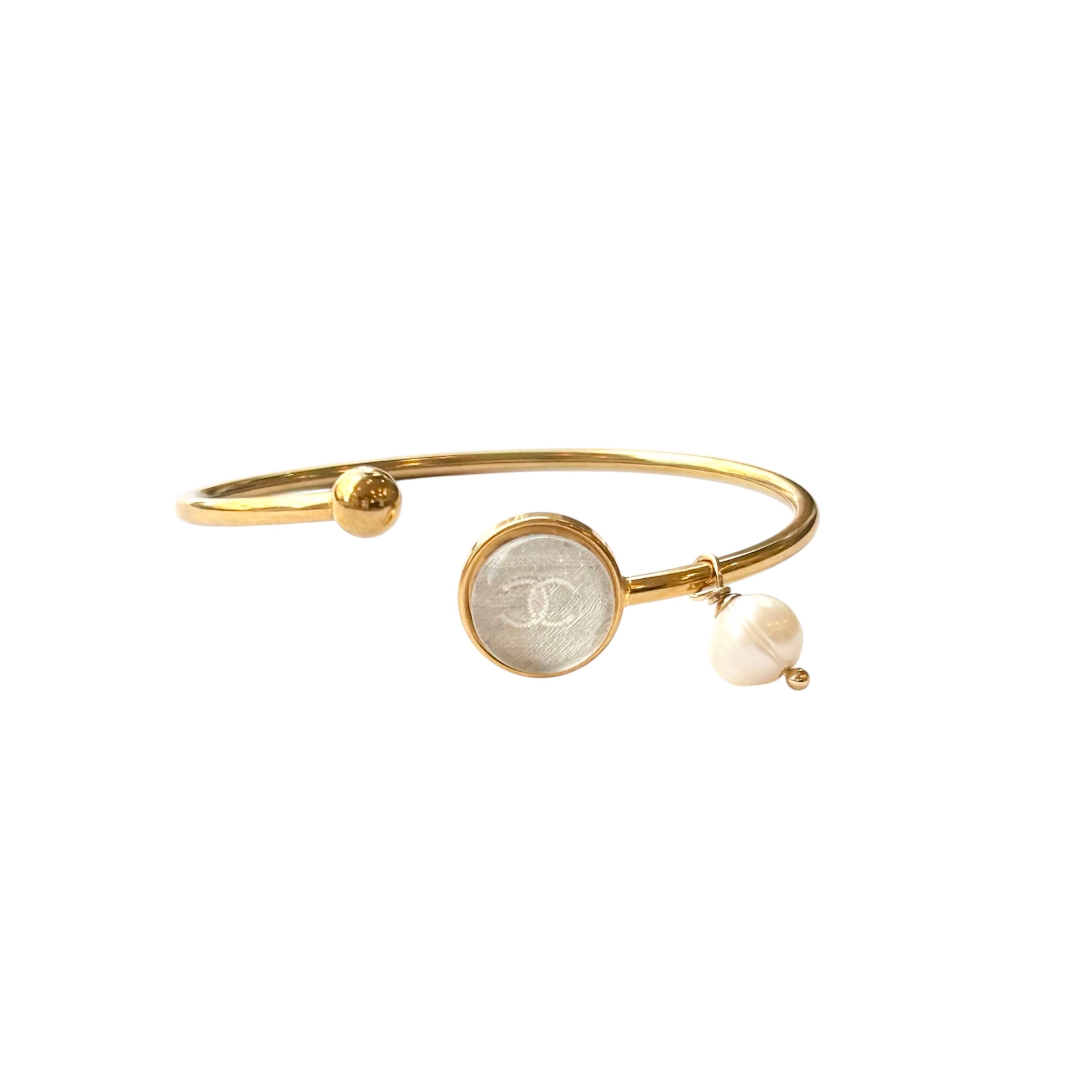 gold ball & silver cc pearl drop bangle