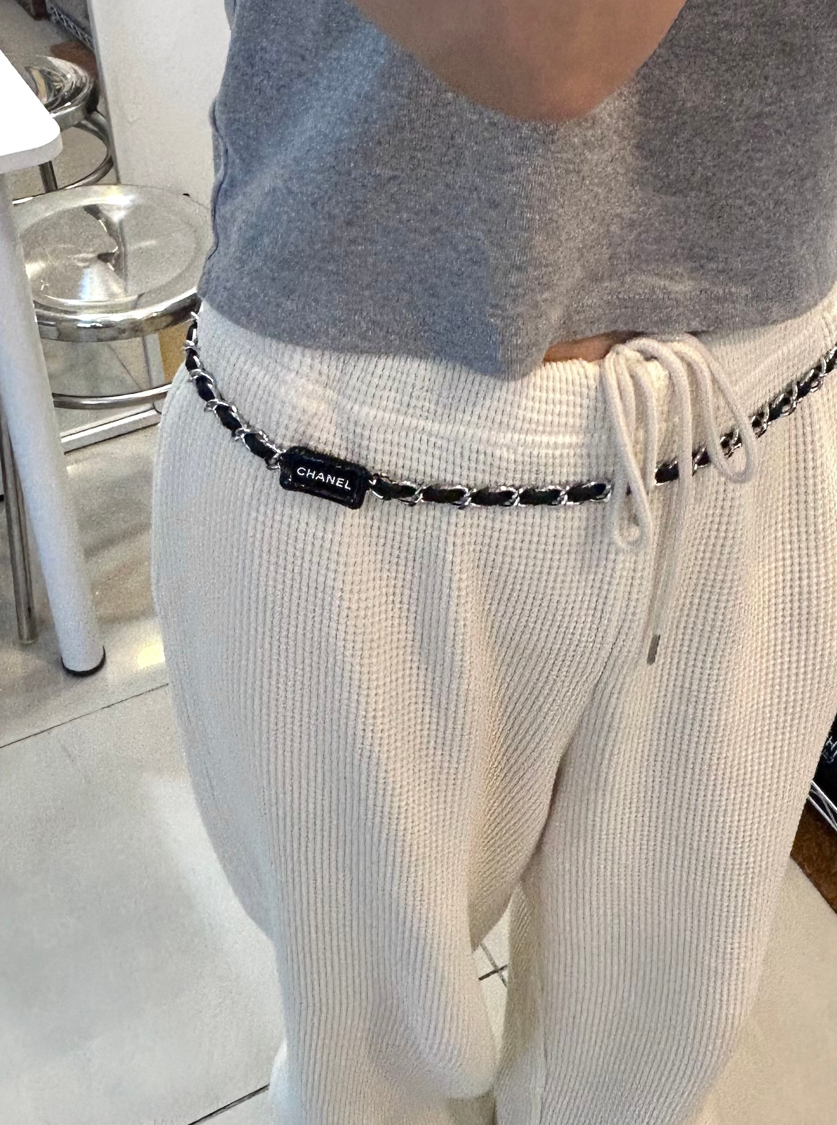 gram Iconic leather chain belt -silver
