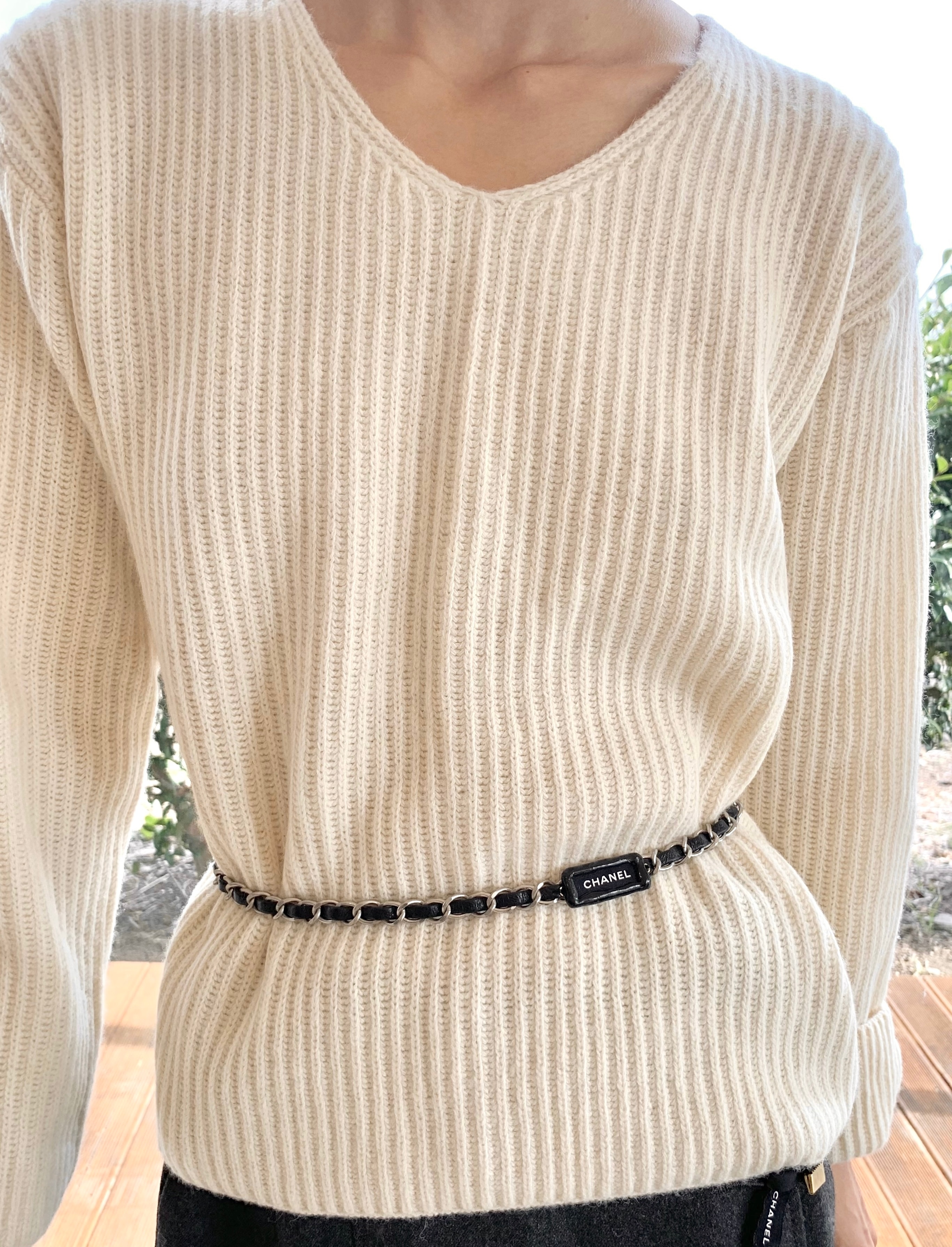 gram Iconic leather chain belt -silver