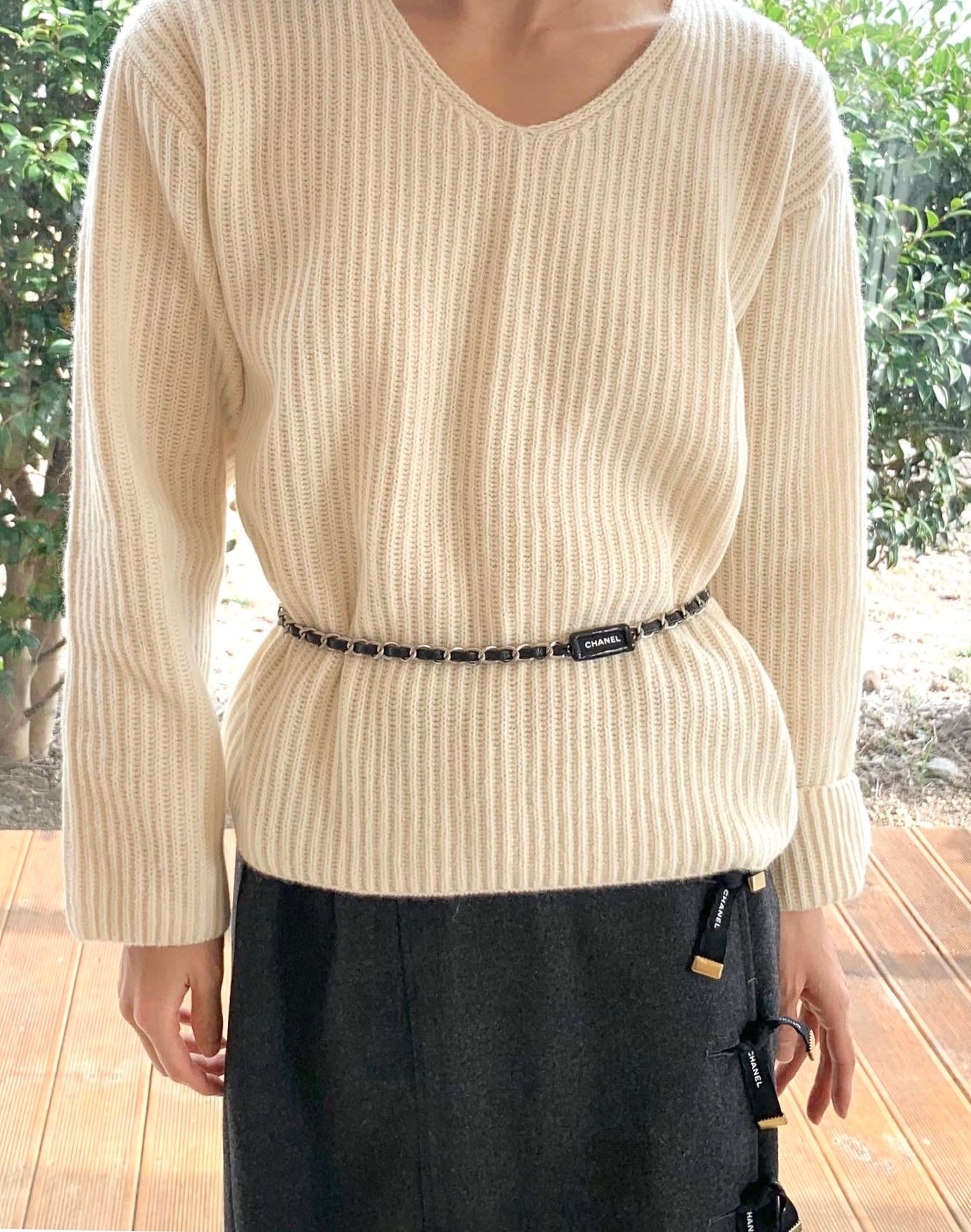 gram Iconic leather chain belt -silver