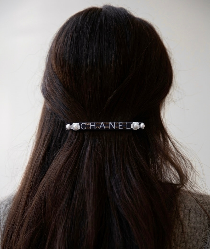 French Blue camellia pearl barrette